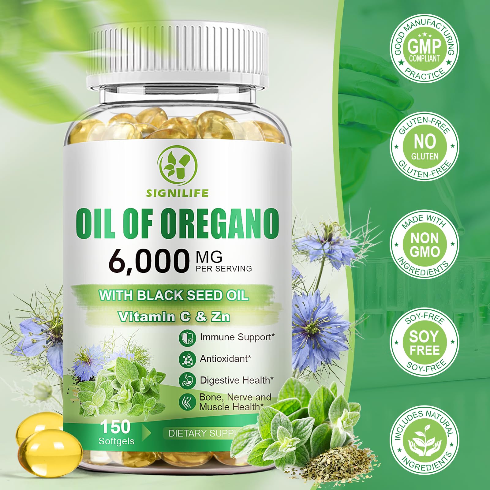 SIGNILIFE cápsulas en mano con vaso de agua listos para tomar suplementos