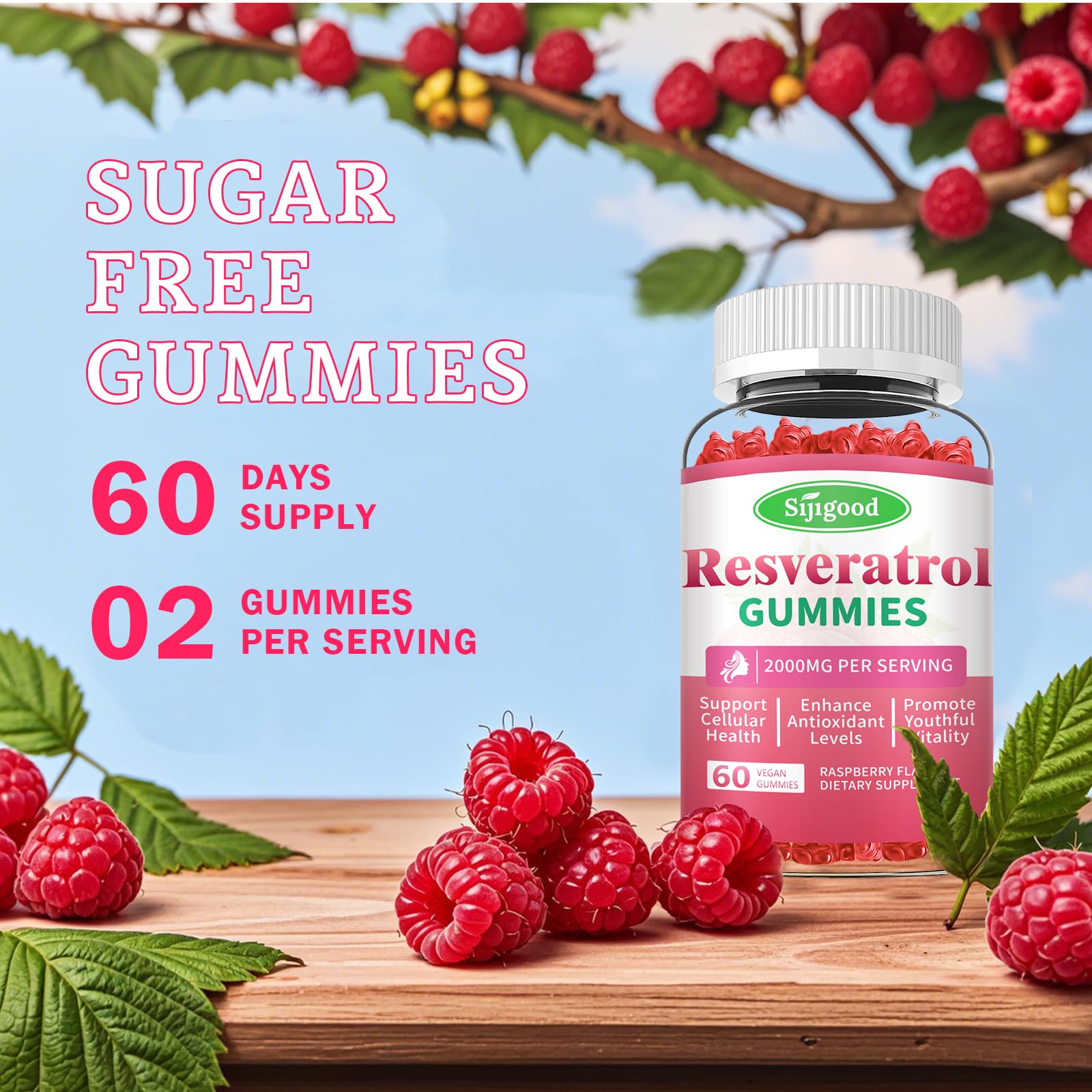 Sijigood estilo de vida con frambuesas sugiriendo sabor natural y placer