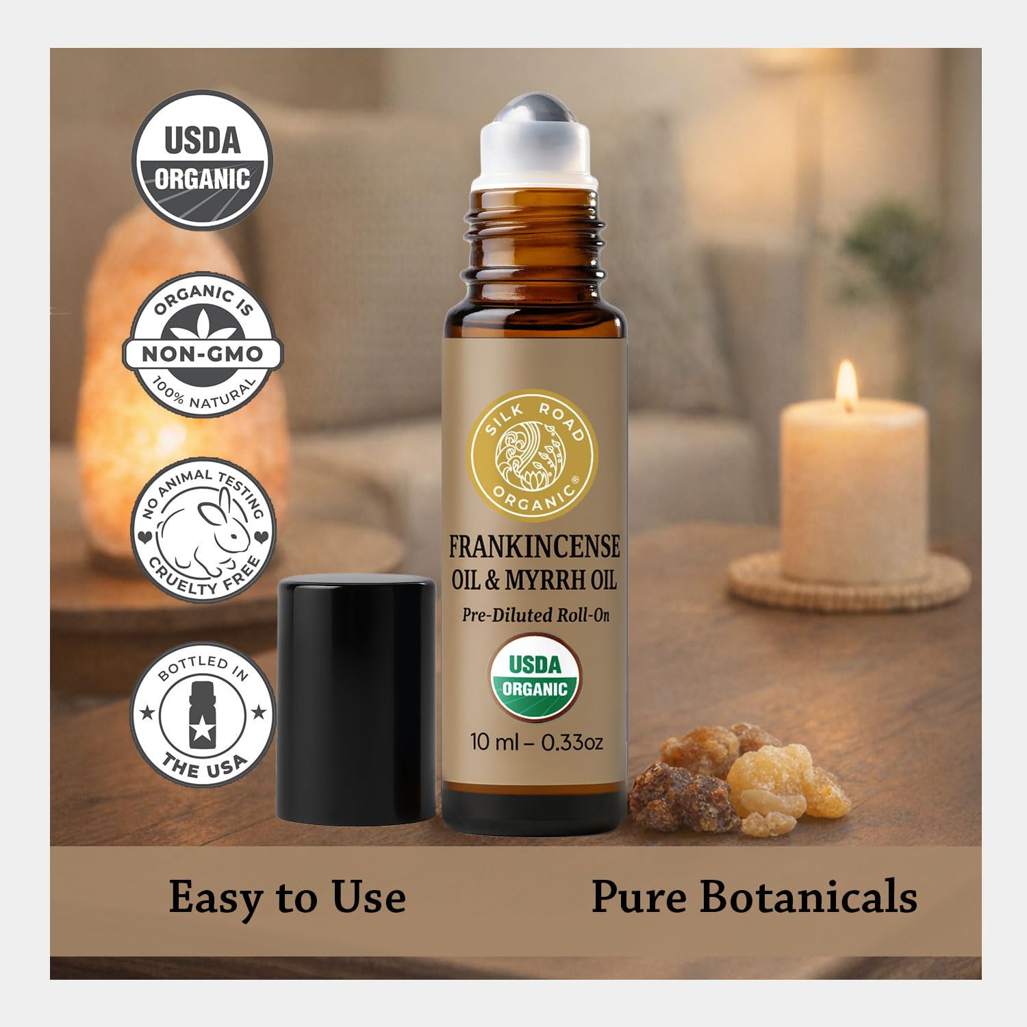 Silk Road Organic comparación de tamaño en mano para escala y portabilidad