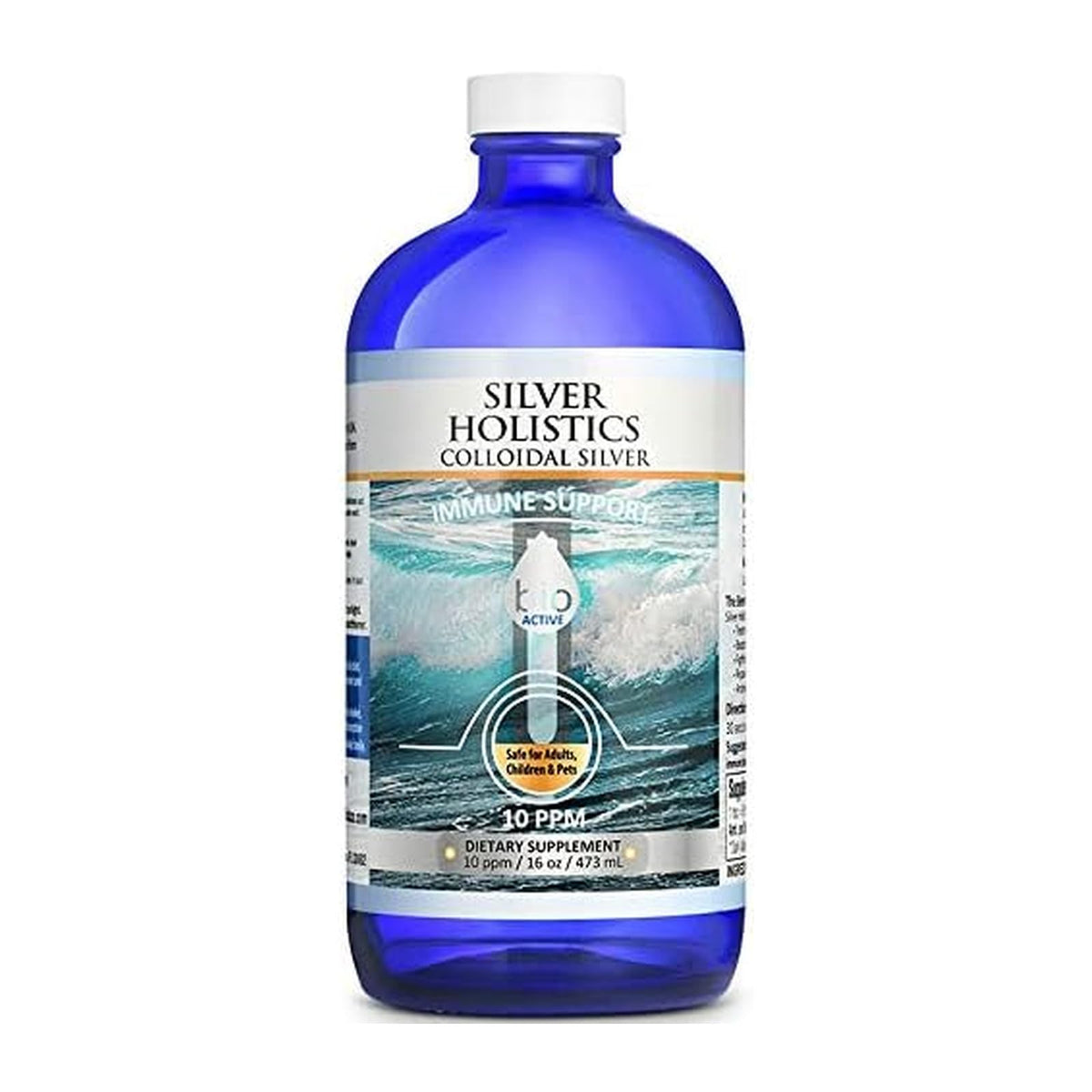 SILVER HOLISTICS botella frontal de 16 oz en vidrio mostrando etiqueta y pureza