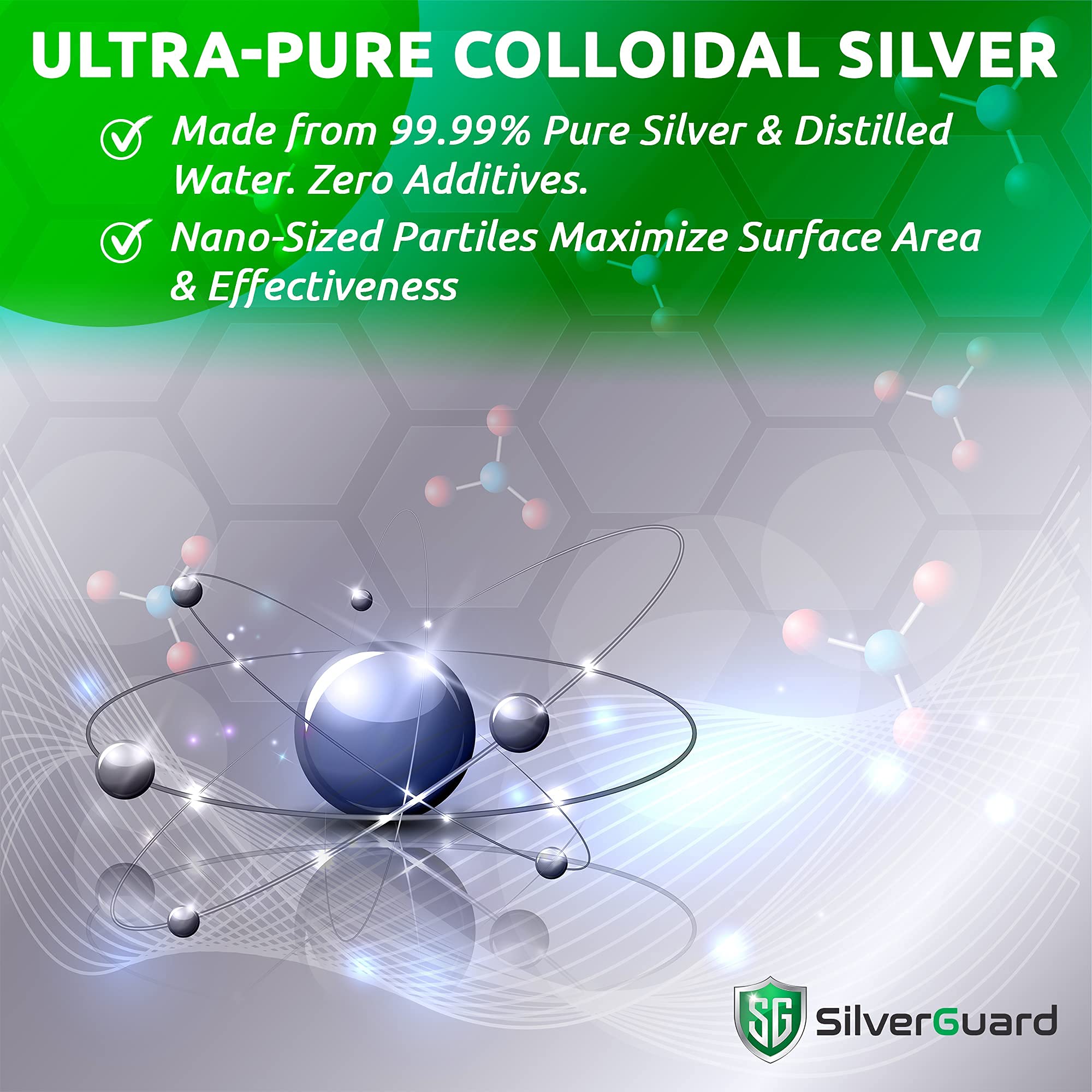 SilverGuard gota de plata coloidal en primer plano mostrando pureza