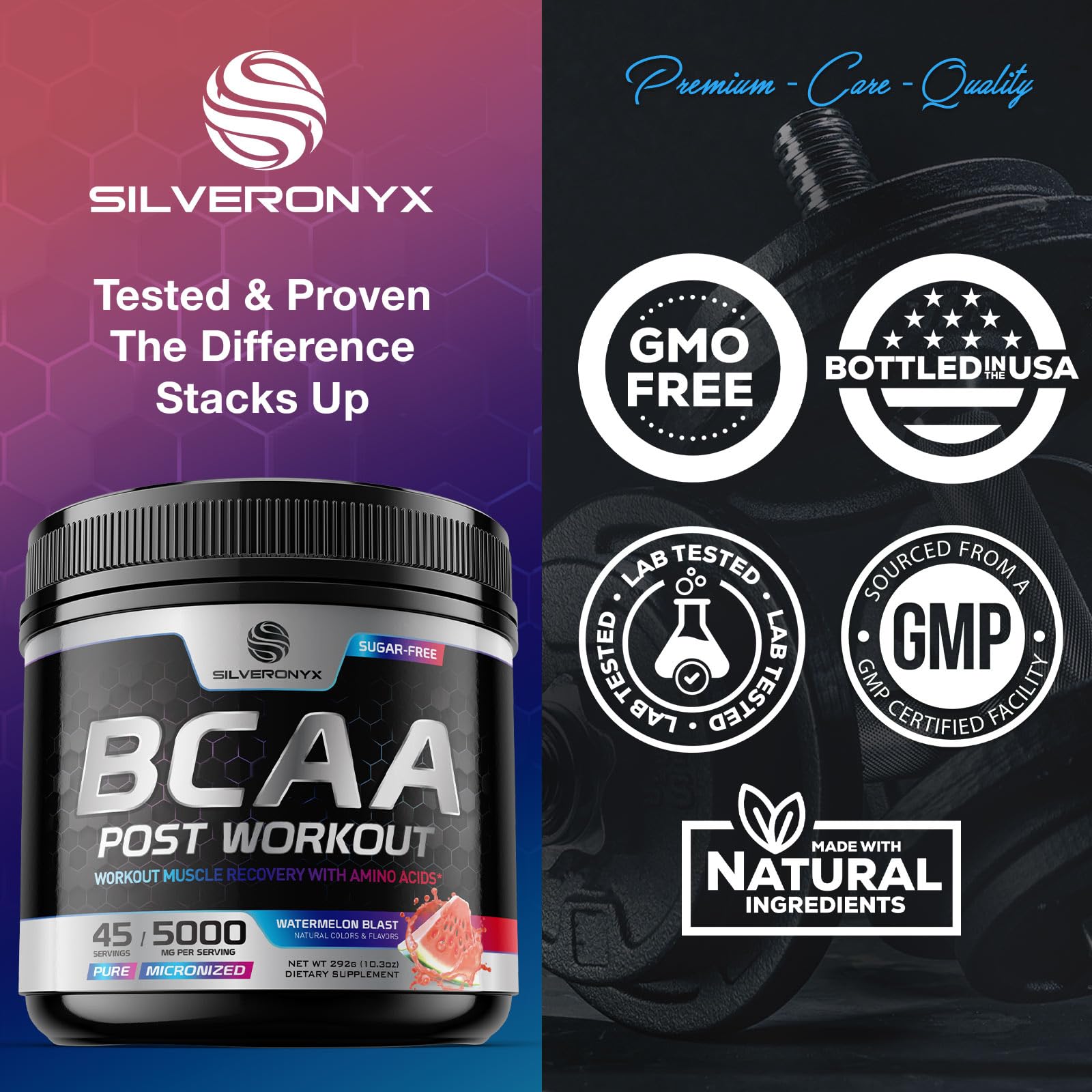 SILVERONYX etiqueta nutricional detalle con aminoácidos y sin azúcar