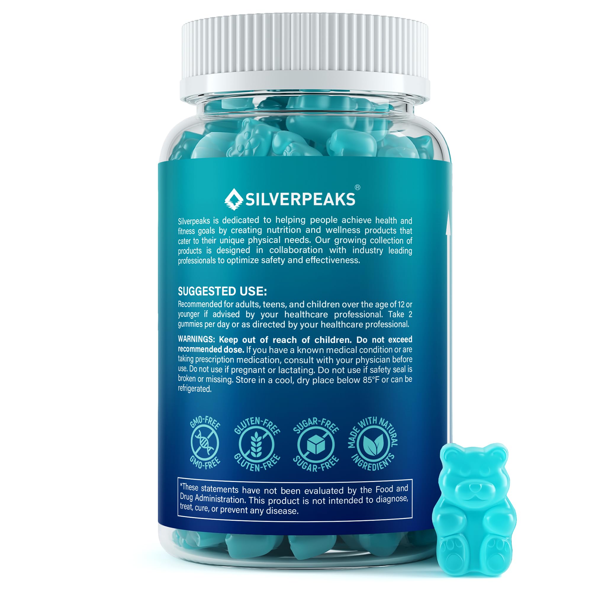 SILVERPEAKS gomitas en mano indicando dosis diaria conveniente