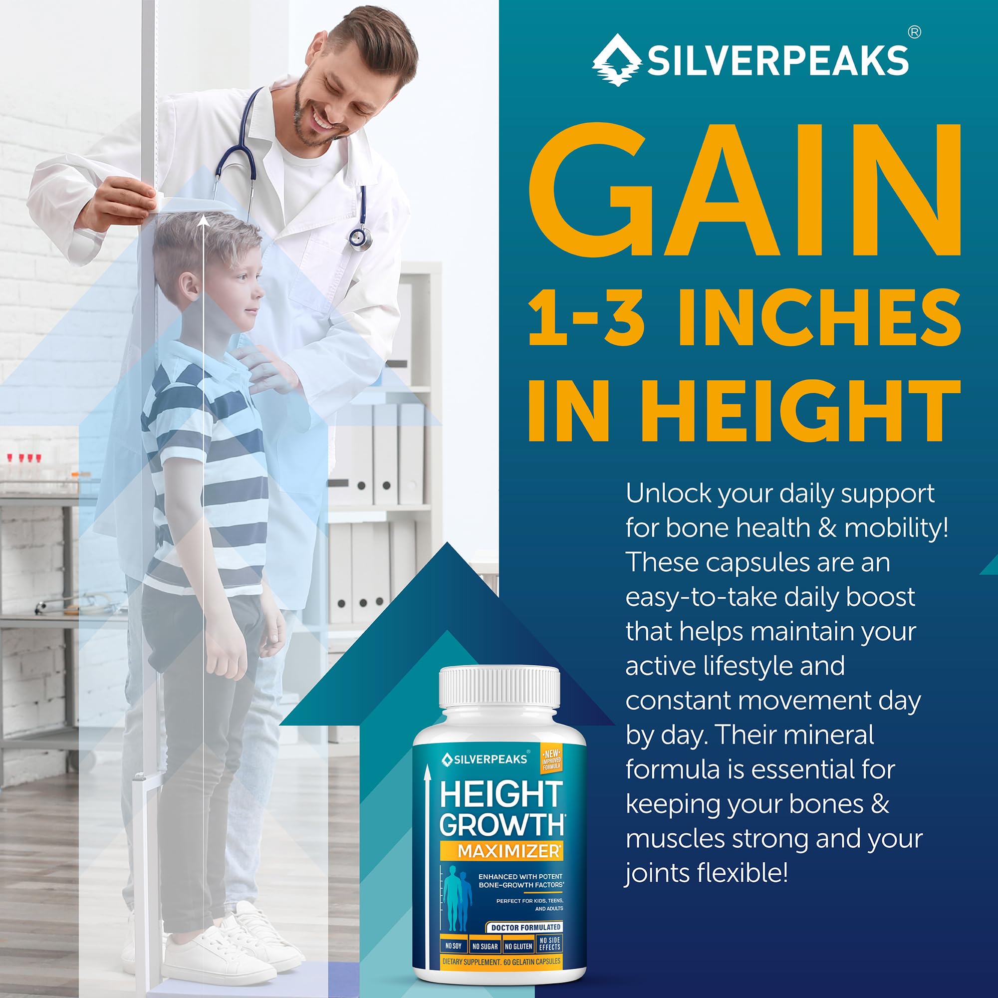 SILVERPEAKS presentación de calcio, zinc y vitamina D como ingredientes clave