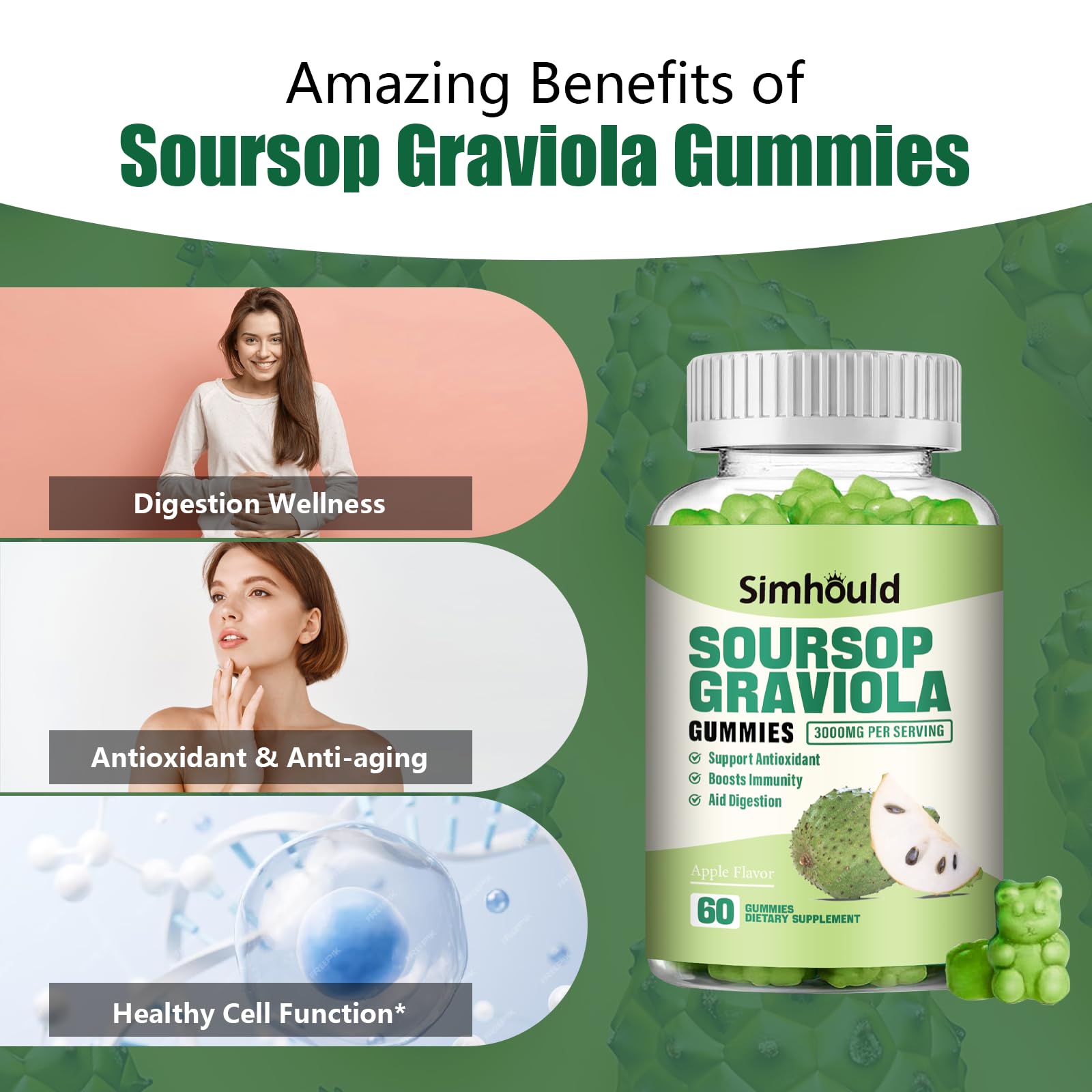 Etiqueta de Simhould con información de 3000 mg por porción y ingredientes