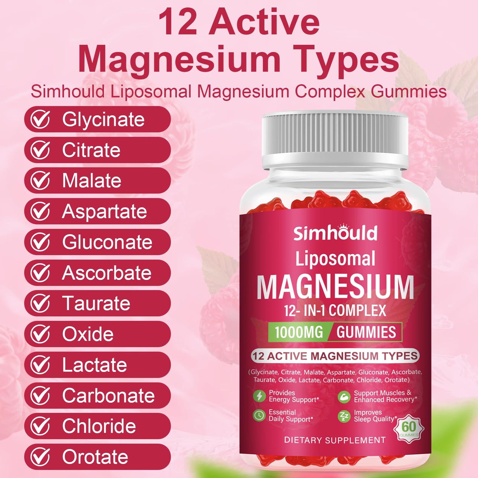 Simhould ingredientes cerca, resalta magnesio y vitaminas para apoyo nutricional