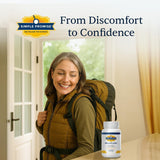 Simple Promise BellyFlush frasco en dormitorio creando ambiente relajado antes de dormir