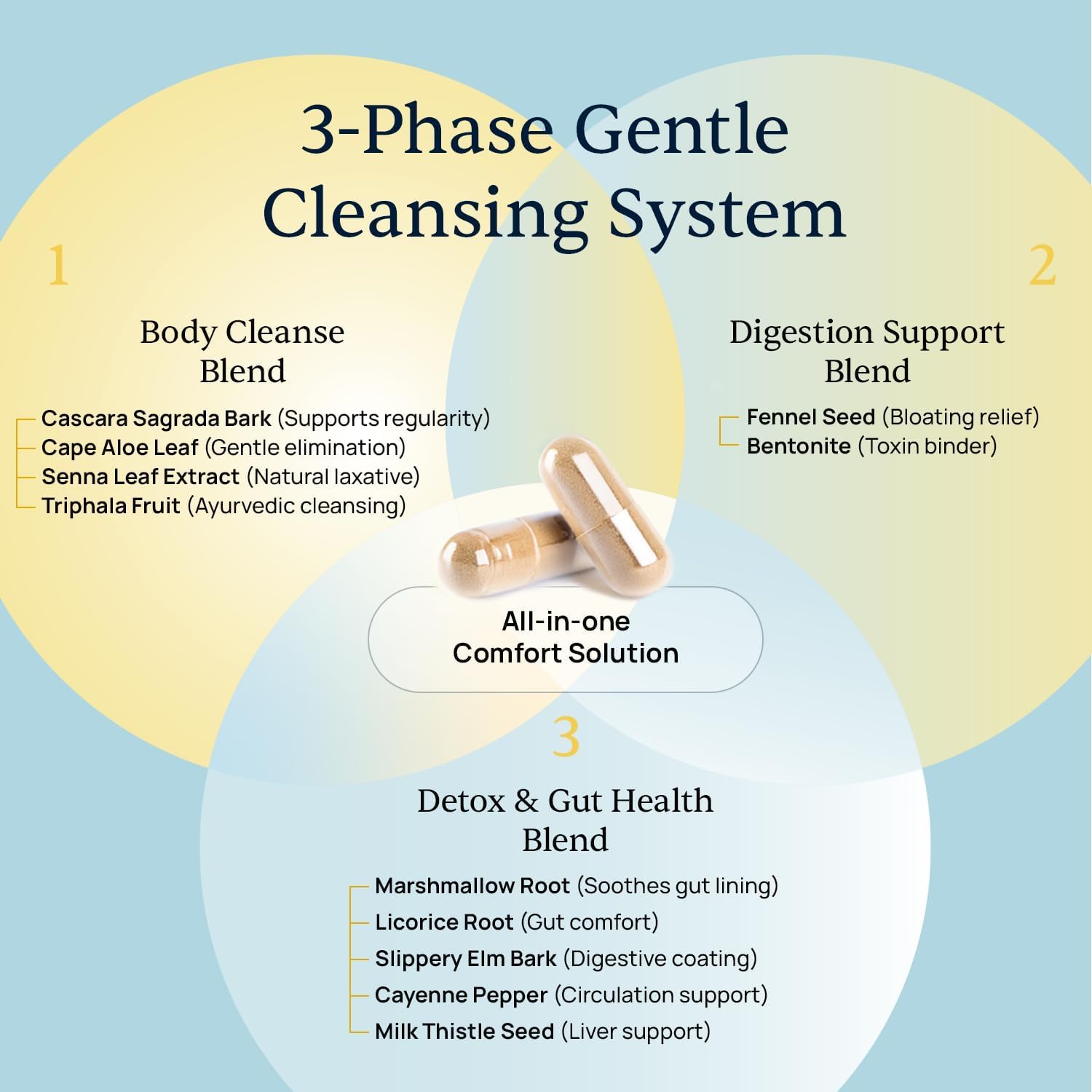 Simple Promise BellyFlush cápsulas en mano para ilustrar tamaño y facilidad de ingestión