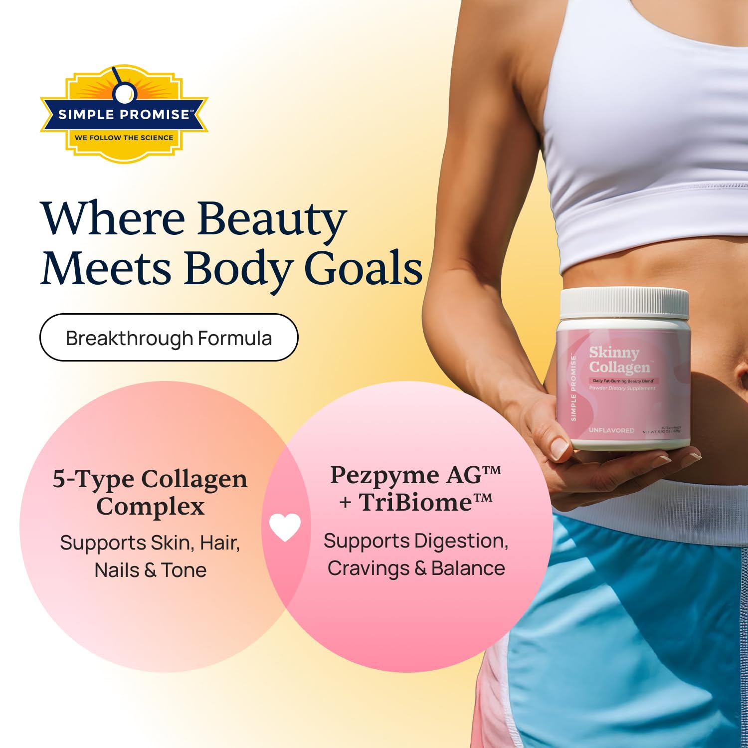 Simple Promise etiqueta con ingredientes y sellos cGMP, asegura calidad