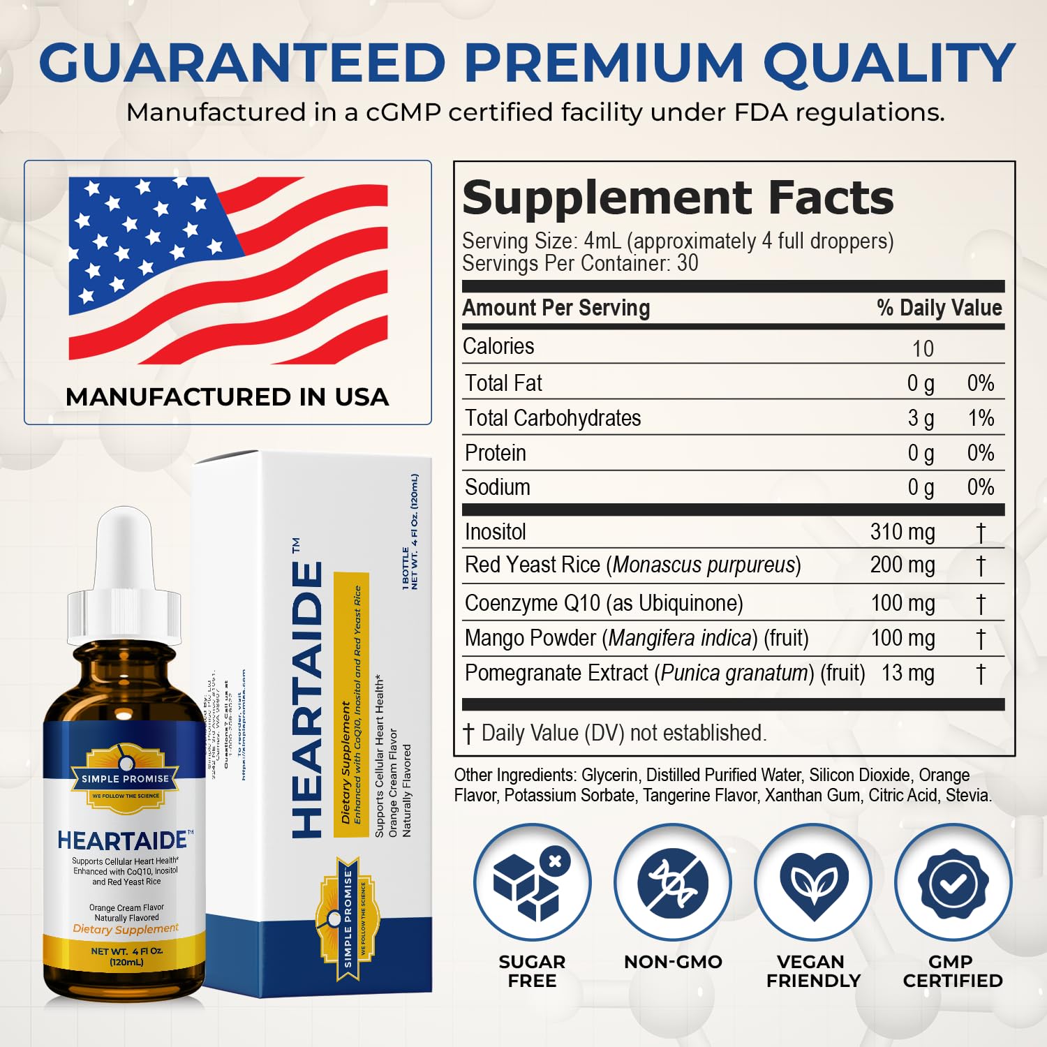 Simple Promise etiqueta con ingredientes principales y dosis visibles