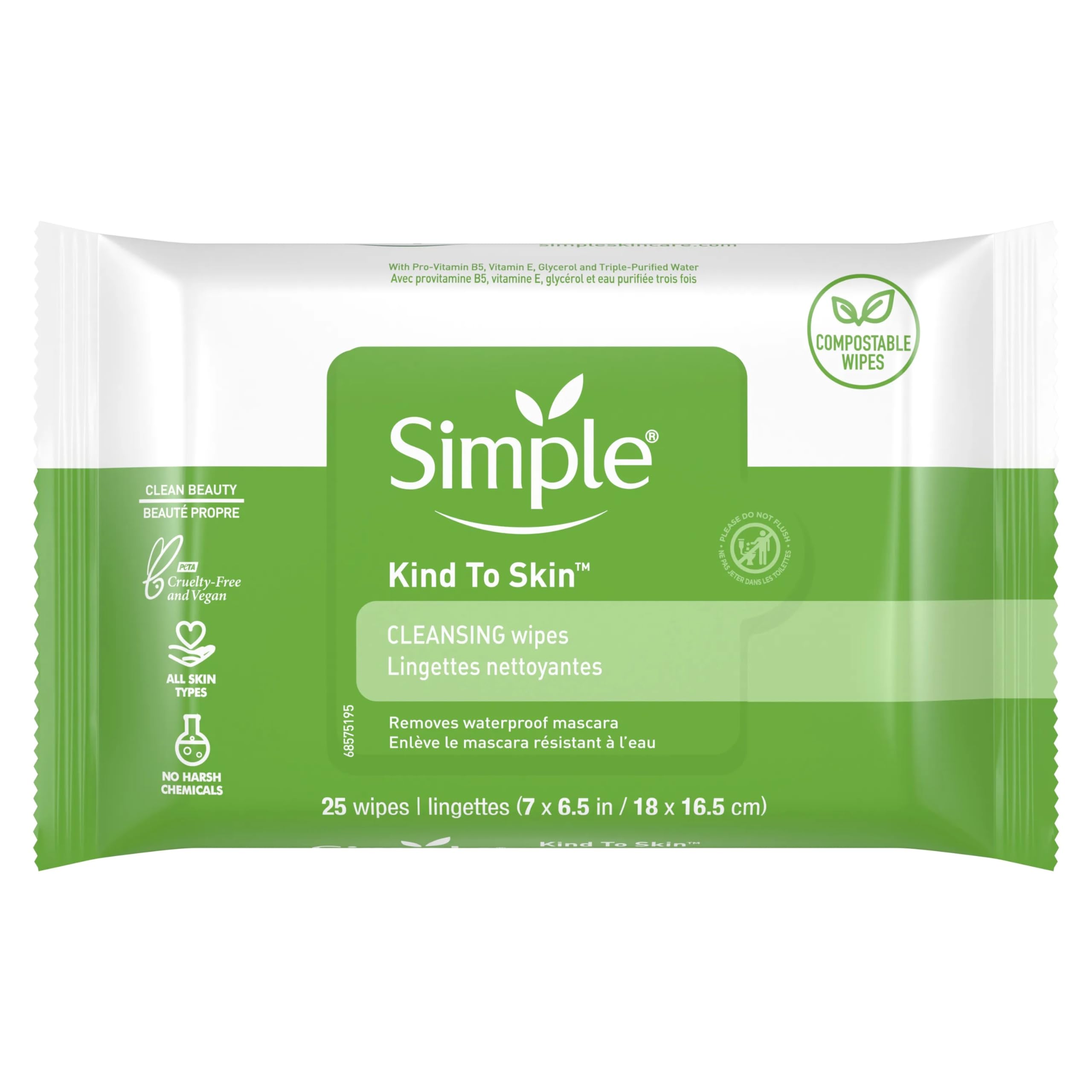 Simple paquete frontal de toallitas desmaquillantes mostrando 3 packs