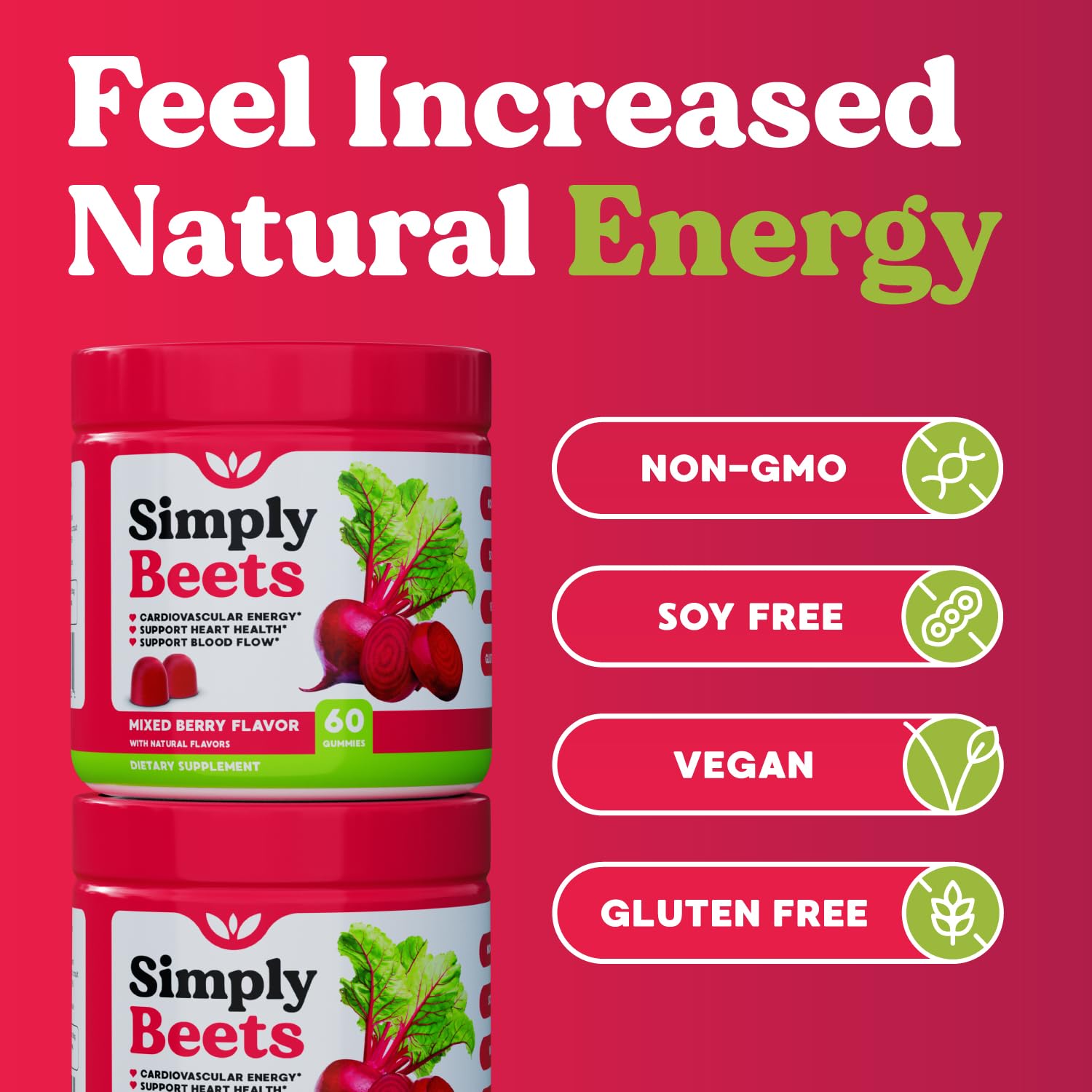 Frasco Simply Beets en encimera de cocina, beneficio integración en rutina diaria