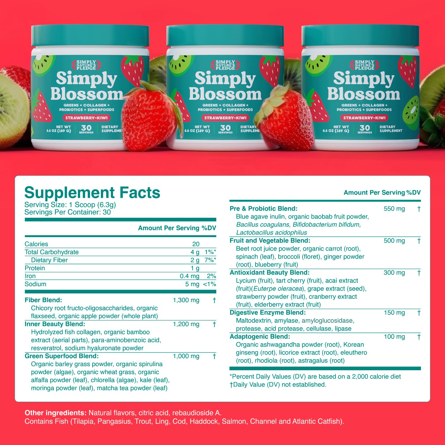 Simply Blossom etiqueta y cierre resaltando ingredientes y autenticidad