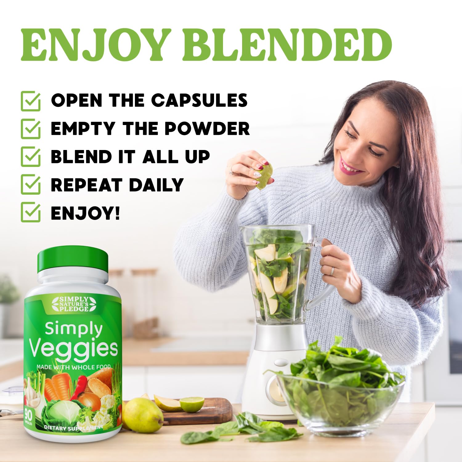 Simply Nature's Pledge etiqueta con lista de ingredientes y uso recomendado