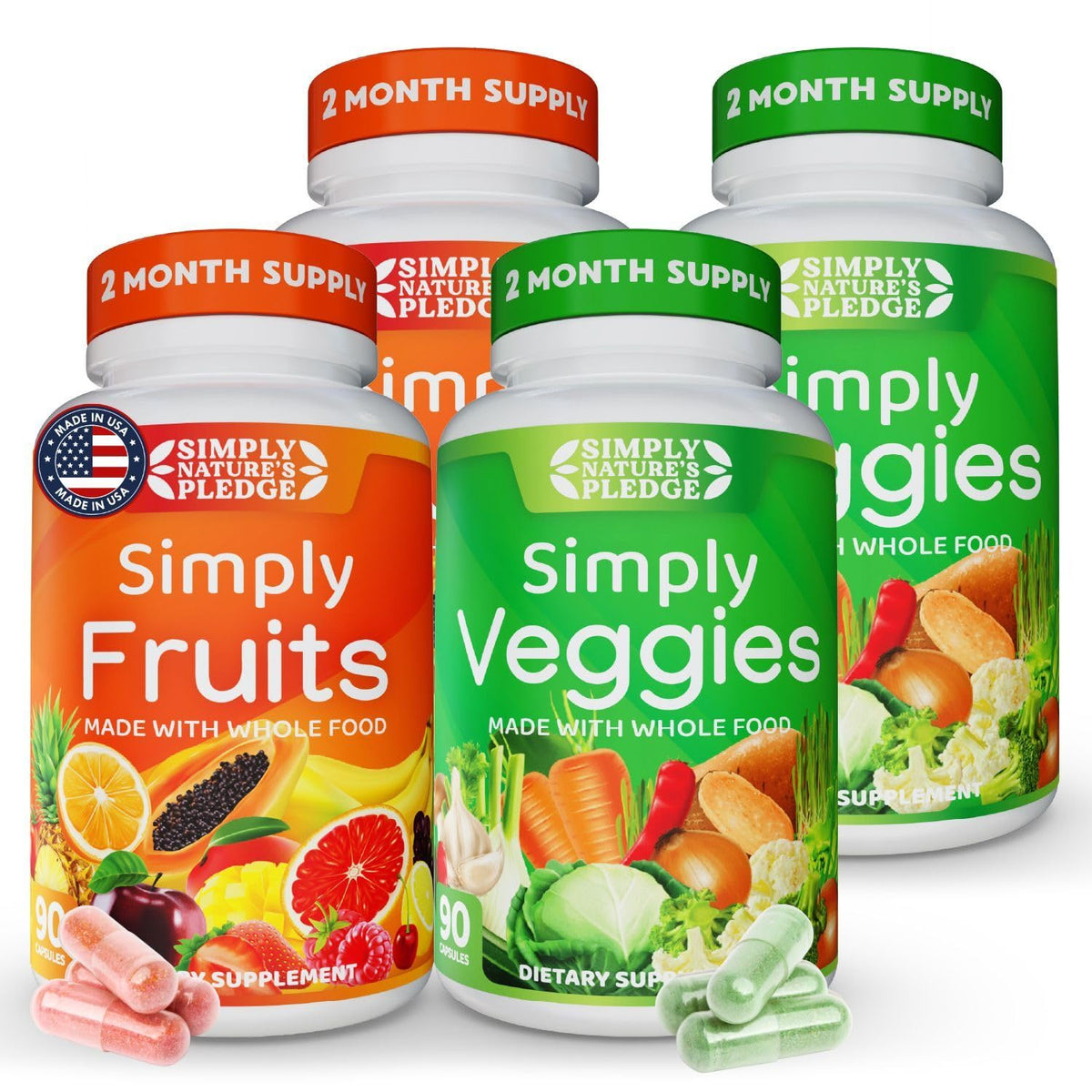 Simply Nature's Pledge envase frontal mostrando 360 cápsulas y beneficios claros