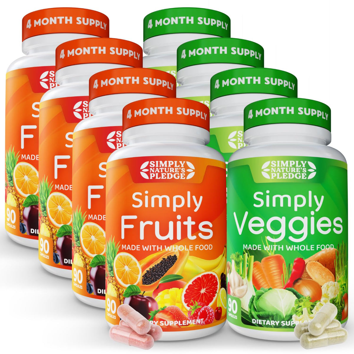 Simply Nature's Pledge envase frontal mostrando 720 cápsulas y beneficio de suministro prolongado