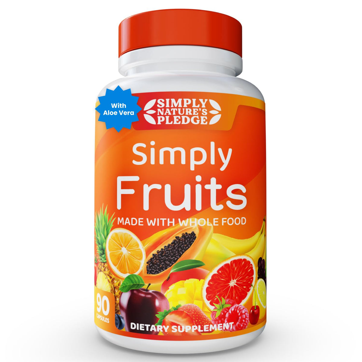 Simply Nature's Pledge frente del envase mostrando la etiqueta y variedad de frutas