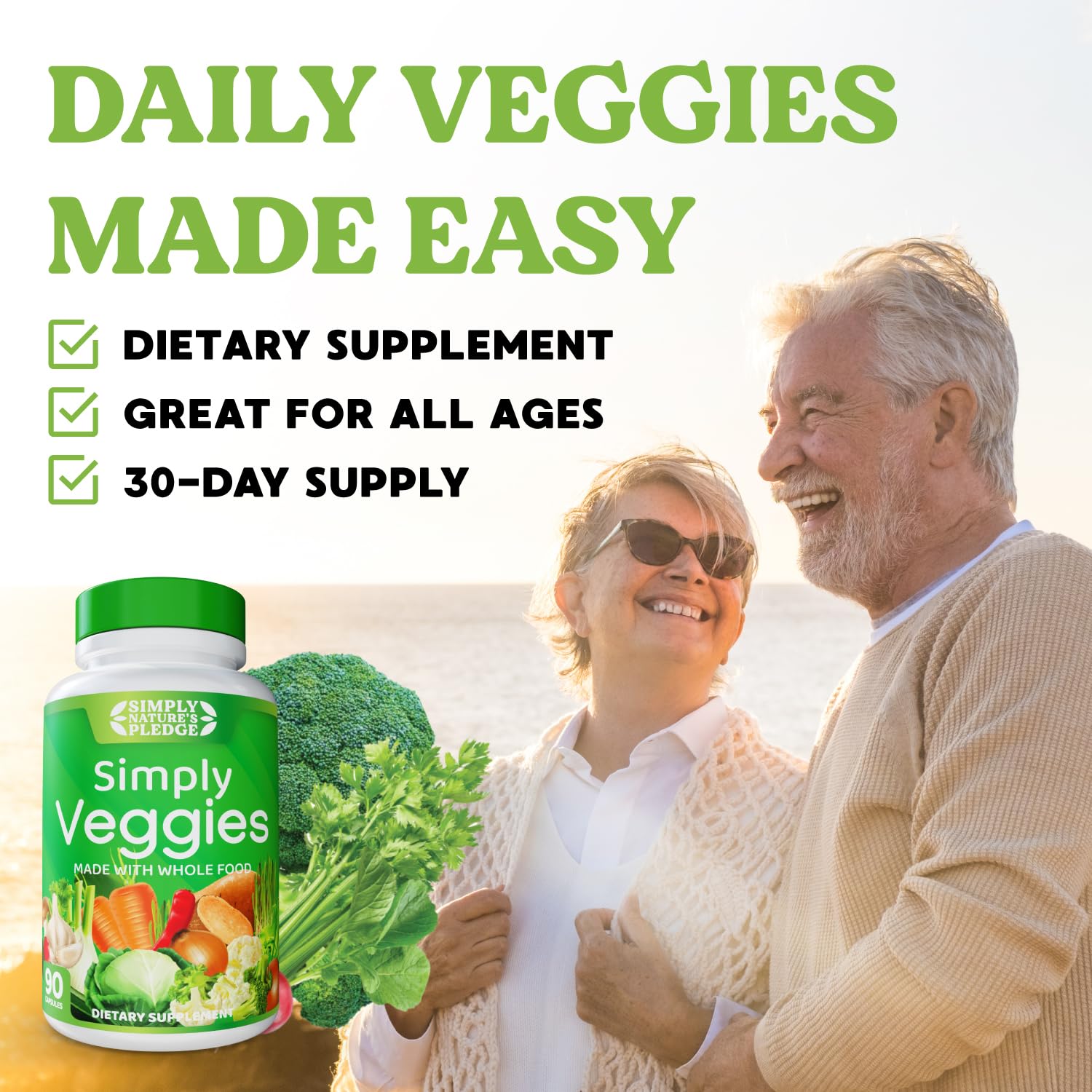 Simply Nature's Pledge ingredientes frescos como frutas y verduras reales