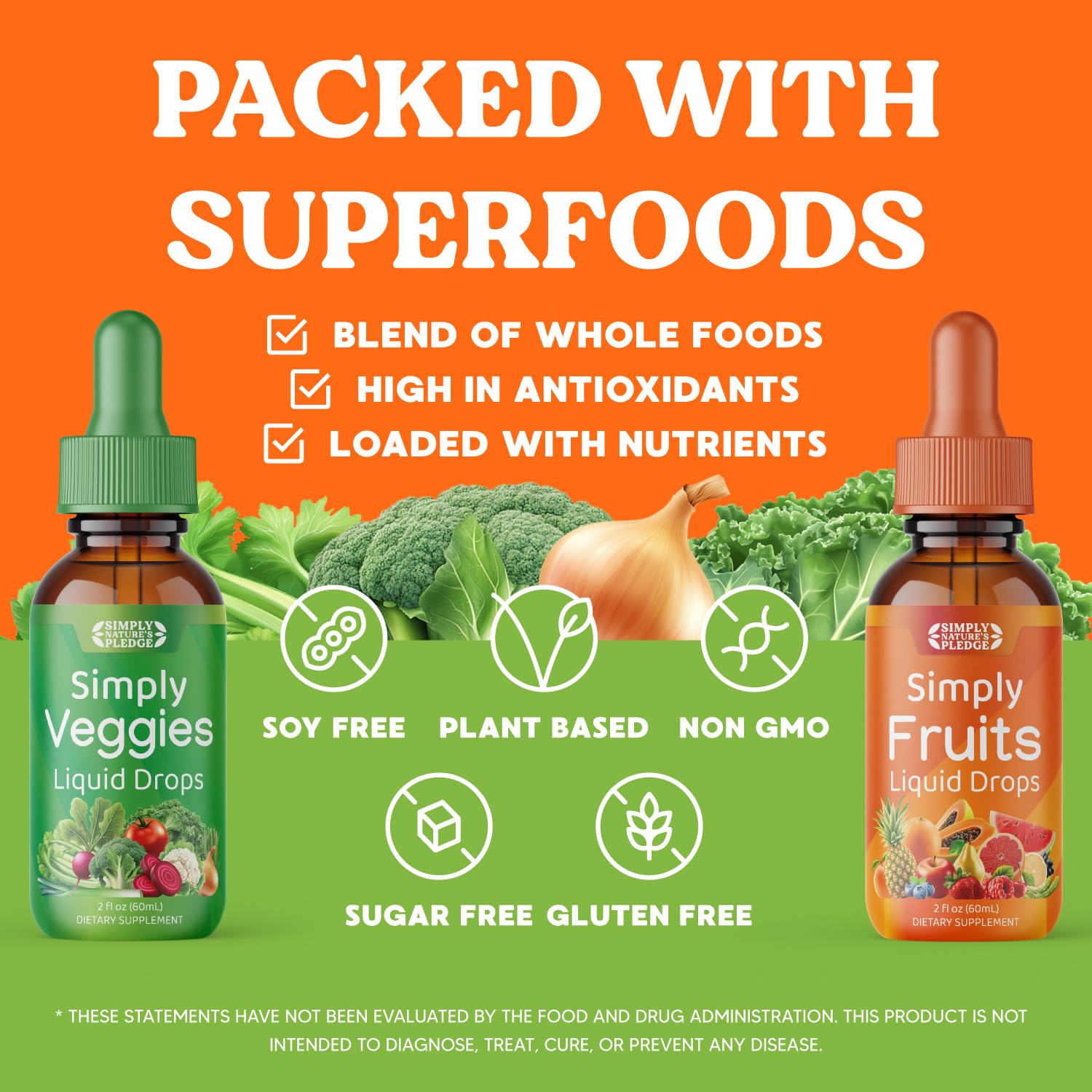 Simply Nature's Pledge ingredientes verdes como kale y espinaca frescos