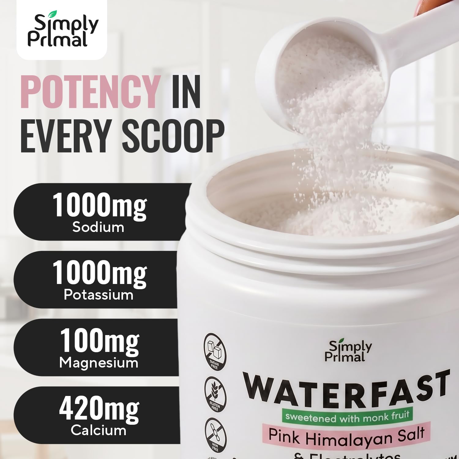 Simply Primal vaso preparado en agua con burbujas para mejor palatabilidad