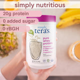 simply tera's polvo mezclado en vaso con leche para recuperación rápida