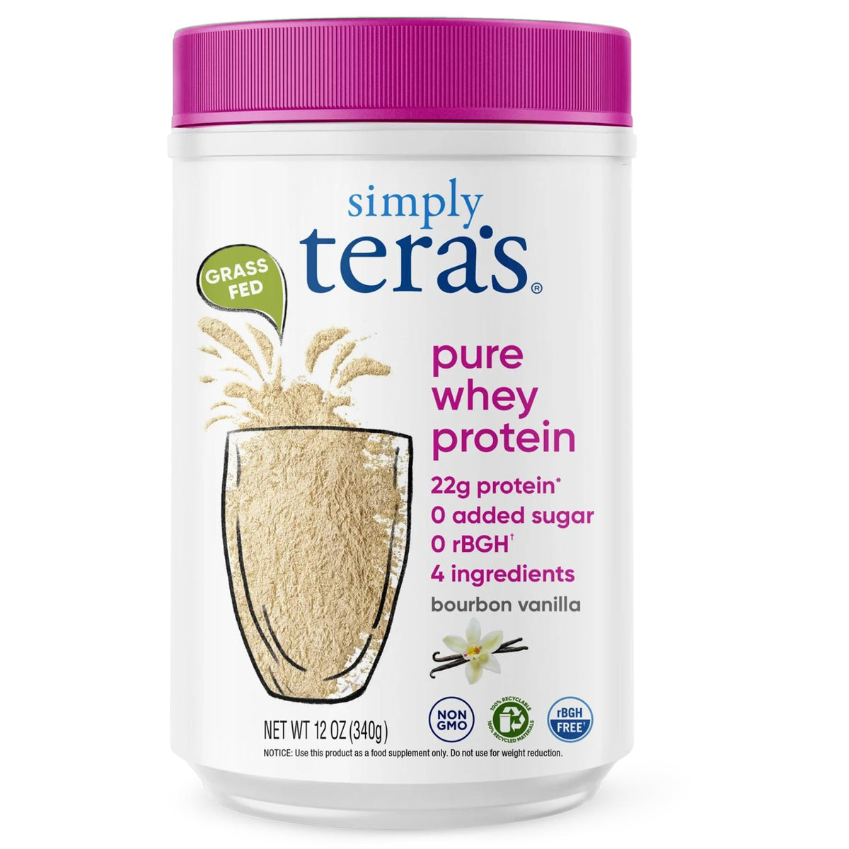 simply tera's envase frontal mostrando el diseño y sabor Bourbon Vanilla y beneficio de ingrediente limpio