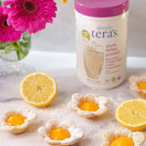 simply tera's etiqueta con certificaciones Kosher y Non‑GMO, confianza