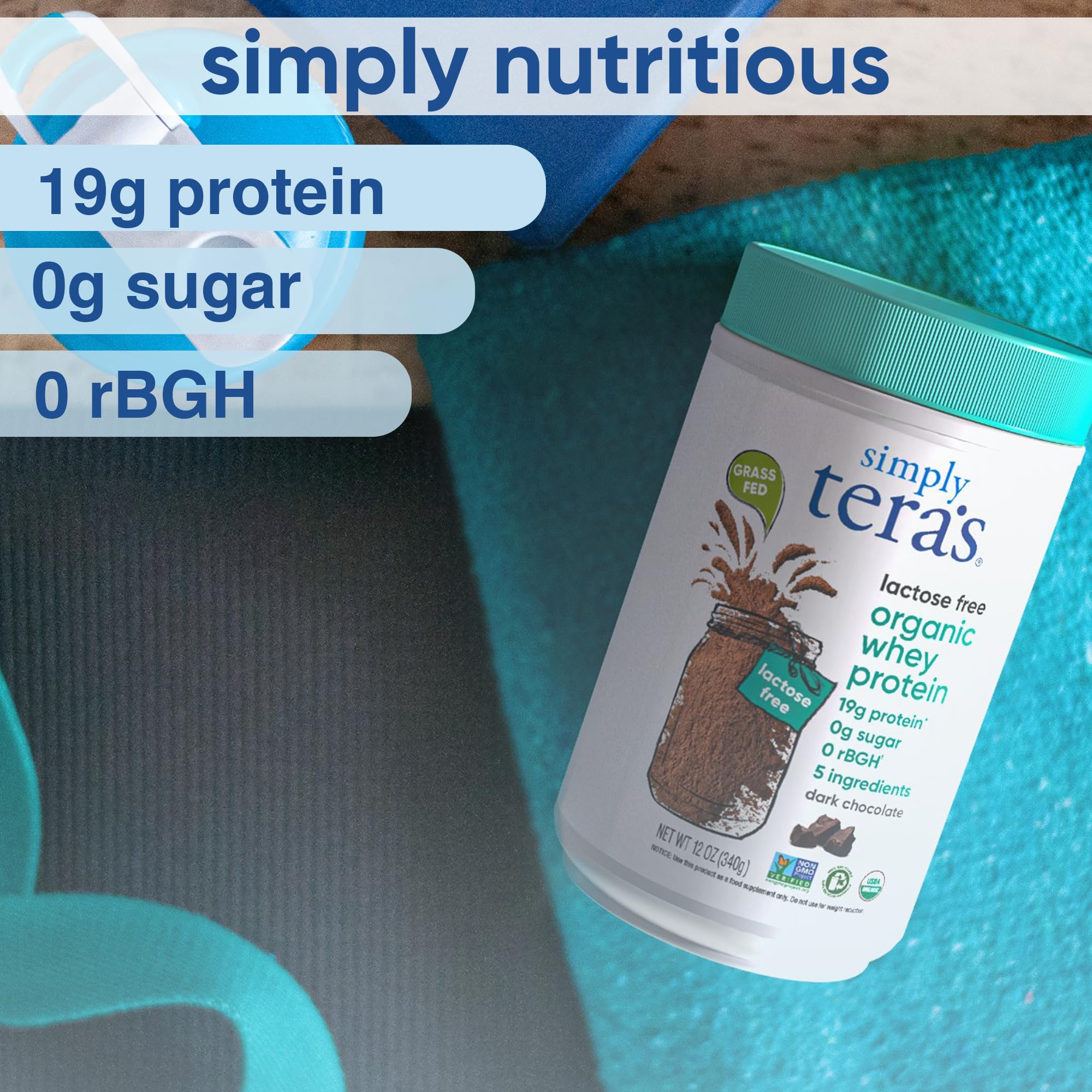 simply tera's batido mezclado en vaso listo para consumo, digestión fácil