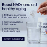 Simply Nature's Pledge scoop midiendo 500 mg por ración, dosificación precisa