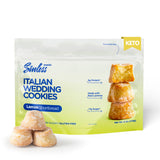 Sinless Snacks galletas Italian Wedding Lemon frente mostrando paquete y beneficio bajo azúcar