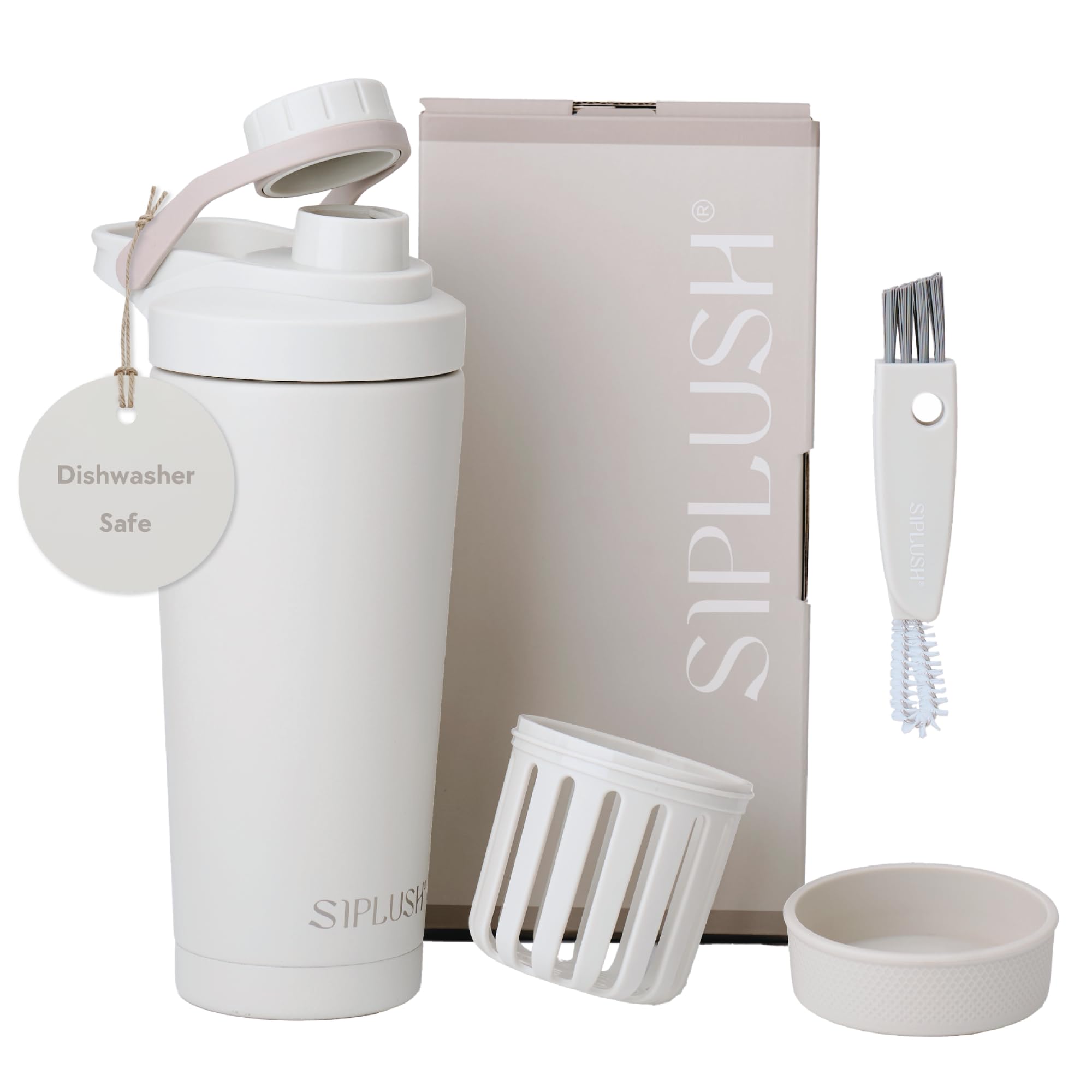 SIPLUSH frente de botella 24oz, diseño warm gray y práctico sellado