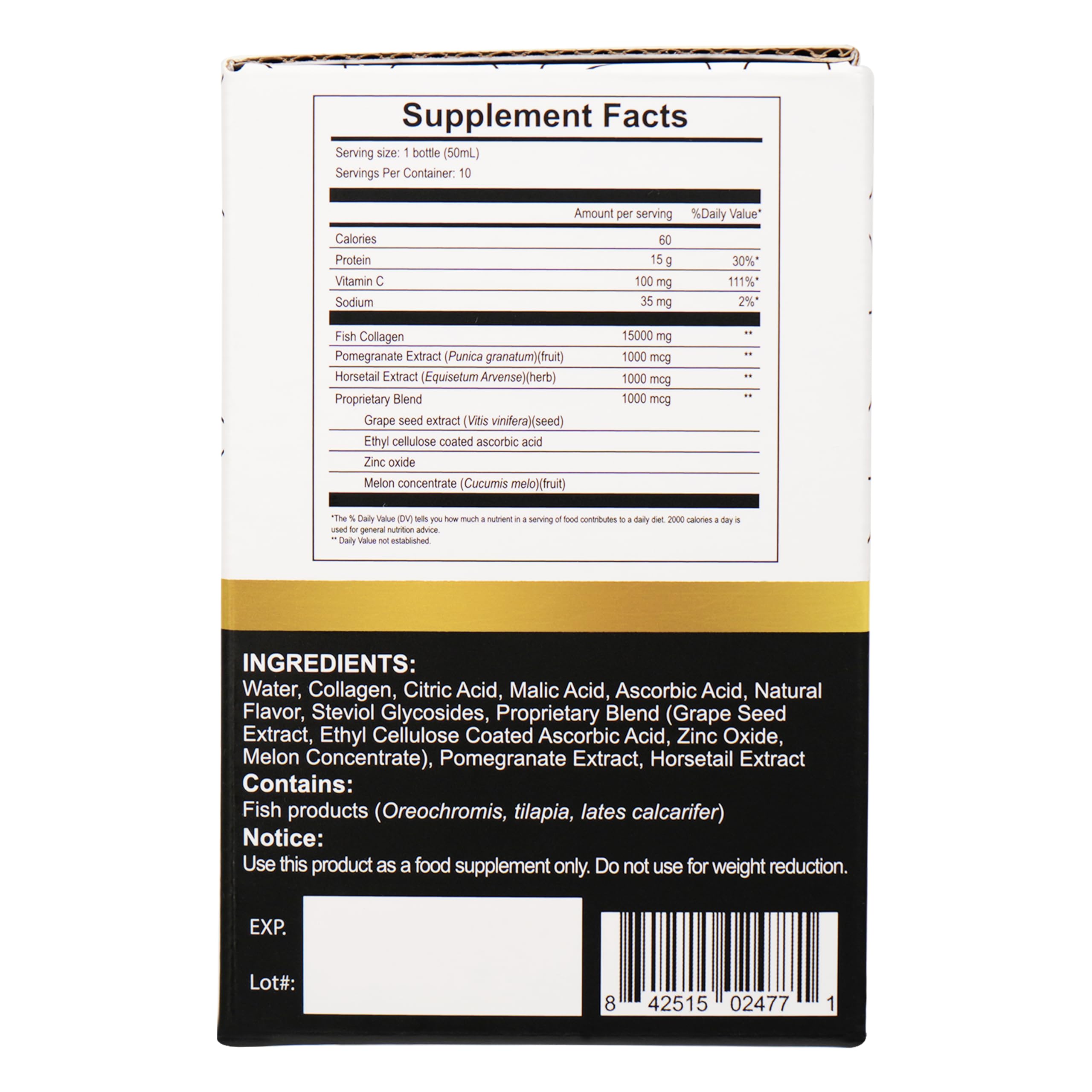 Sipnutri botella con etiqueta visible, detalle de ingredientes y marca