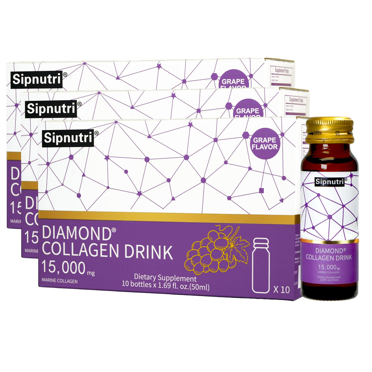 Sipnutri pack de 30 botellas frente y visibilidad del envase, práctico para llevar
