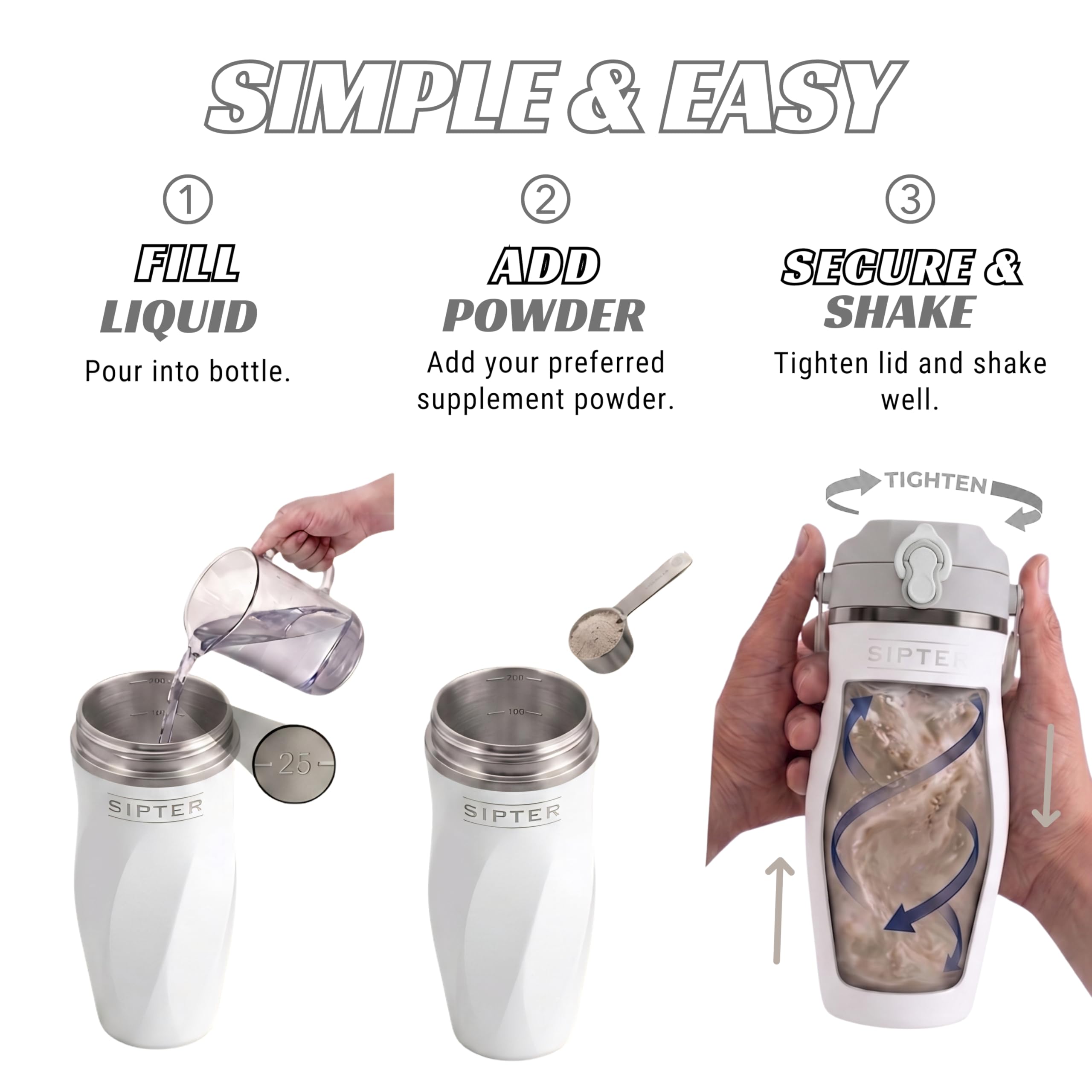 Sipter boca ancha con hielo y fruta, facilita añadir ingredientes y limpiar