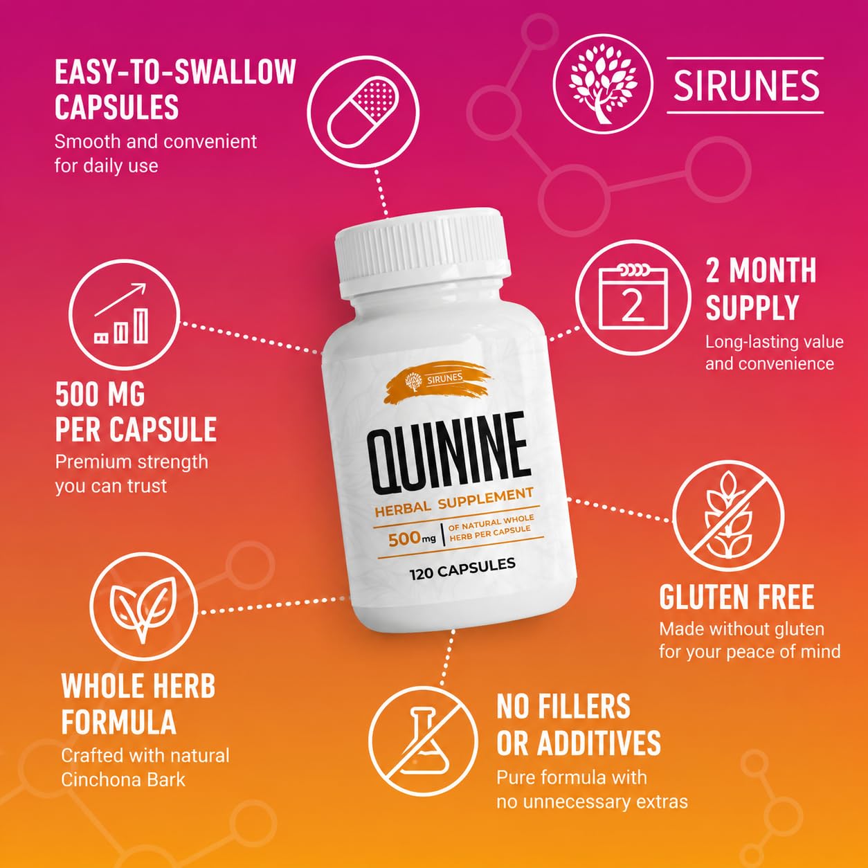SIRUNES comparación de tamaño en mano para visualizar dosis de 500 mg por cápsula