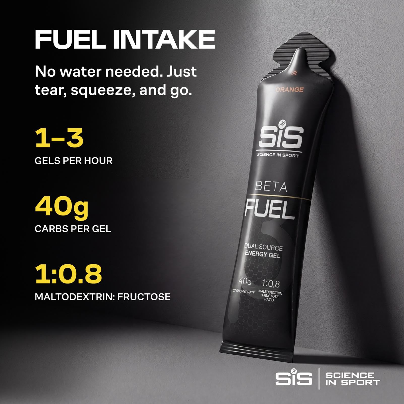 Science in Sport gel BETA Fuel comparado con botella, idea clara del tamaño compacto
