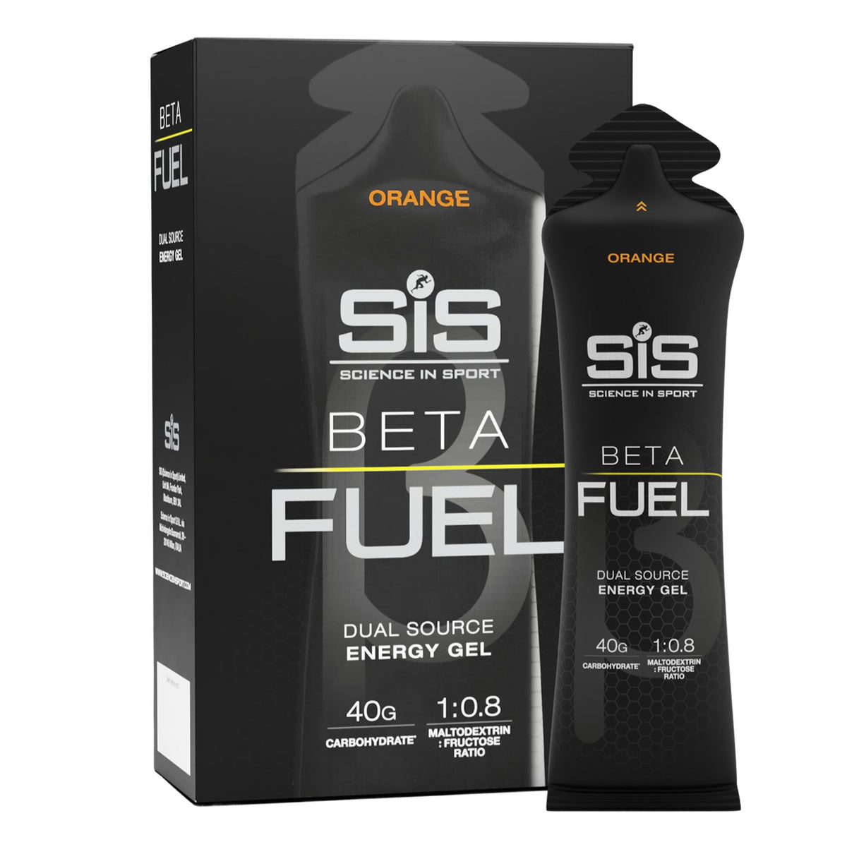 Science in Sport gel BETA Fuel frontal del paquete, fácil identificación y transporte