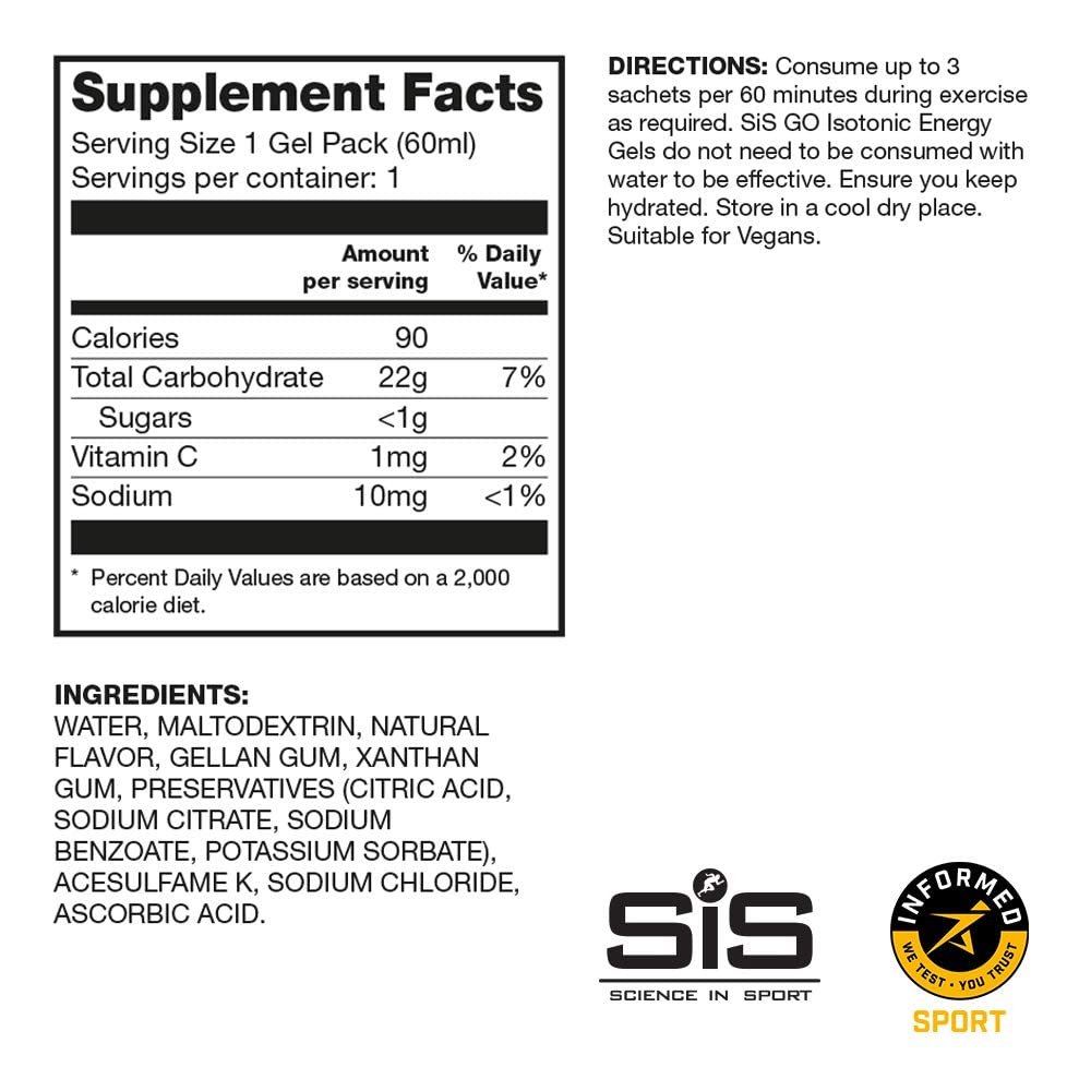Science in Sport gel junto a una moneda para comparar tamaño y portabilidad