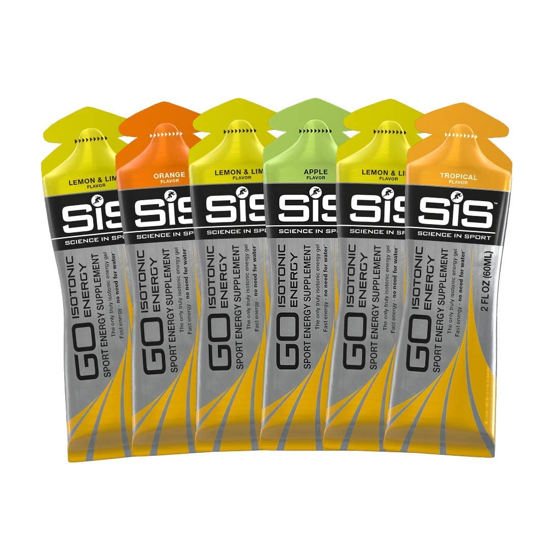 Science in Sport envase frontal del pack de 6 geles isotónicos, fácil transporte
