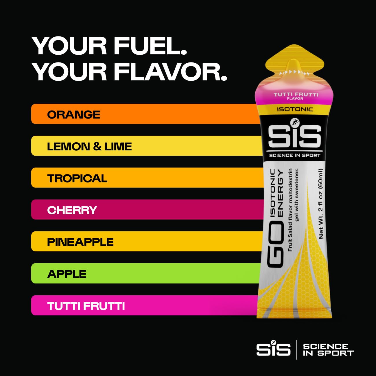 Science in Sport gel sabor Fruit Salad con colores y apariencia apetecible