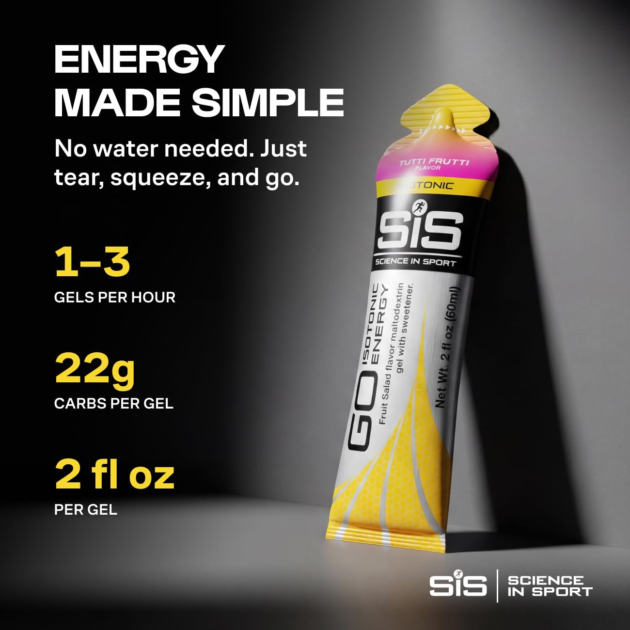 Science in Sport gel en mano para comparar tamaño y portabilidad en carrera