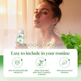 SIVA ORGANICS primer plano de rótulo y gotero mostrando instrucciones, beneficio: dosificación precisa