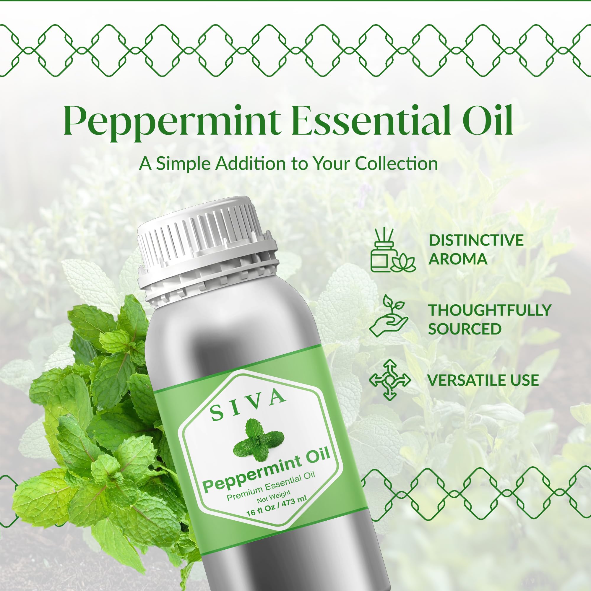 SIVA ORGANICS aceite de menta en difusor indicando aroma fresco en casa, beneficio: ambiente revitalizante