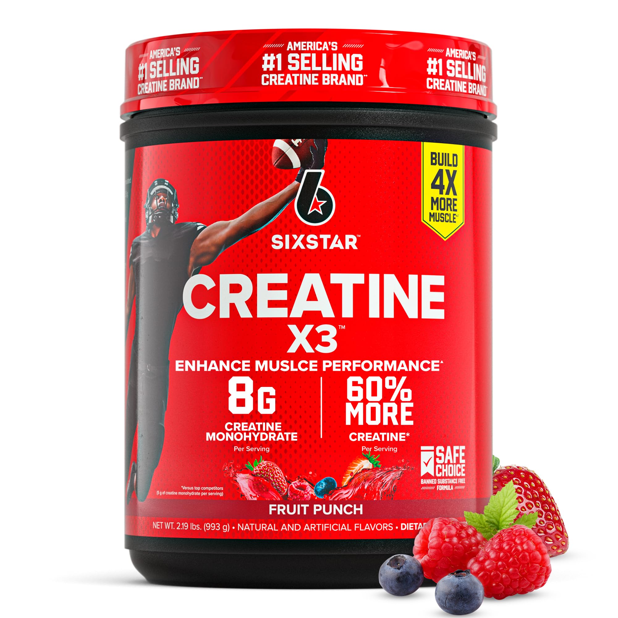 Six Star frente del envase mostrando sabor Fruit Punch y 30 servicios
