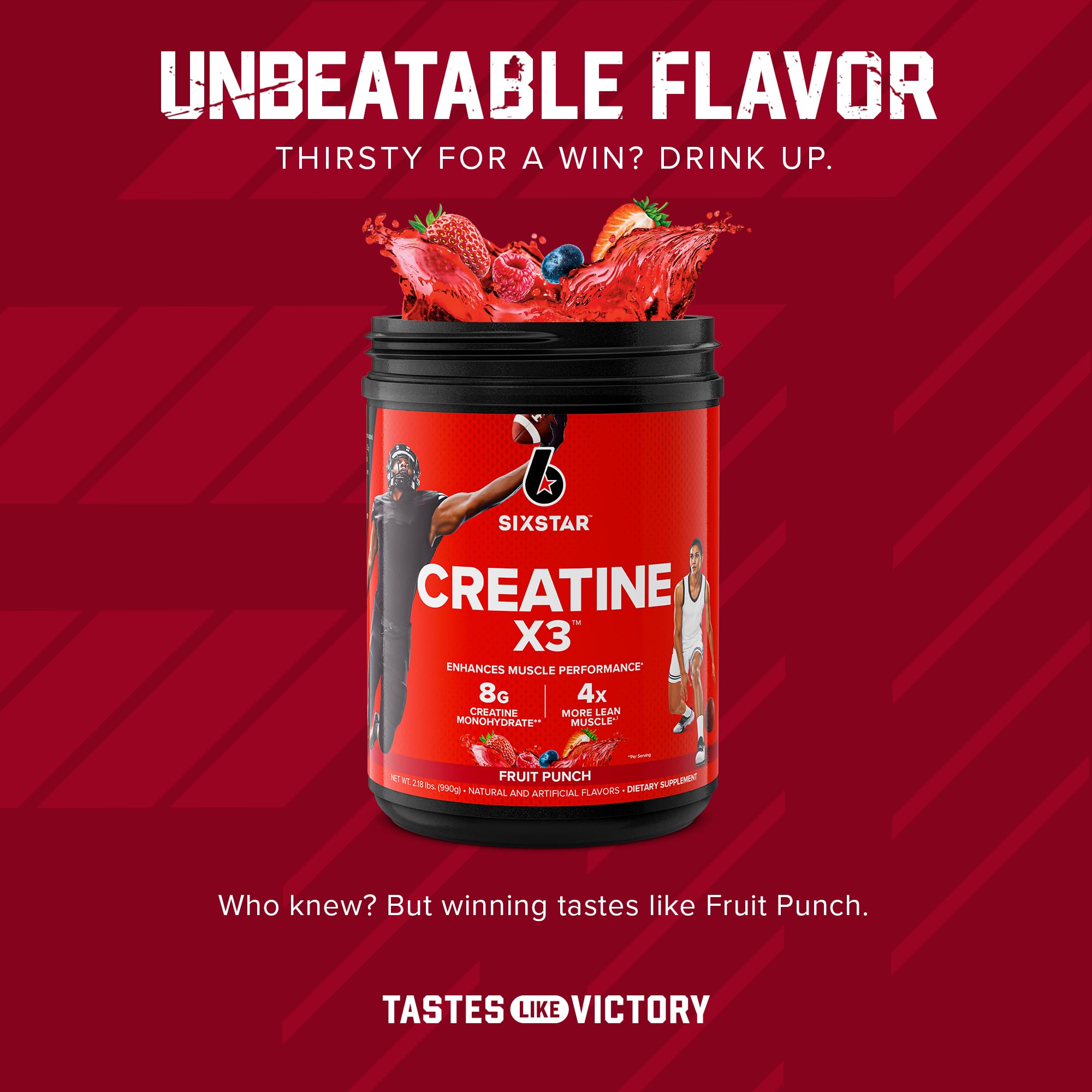 Six Star ingredientes clave BCAAs y taurina resaltando apoyo muscular
