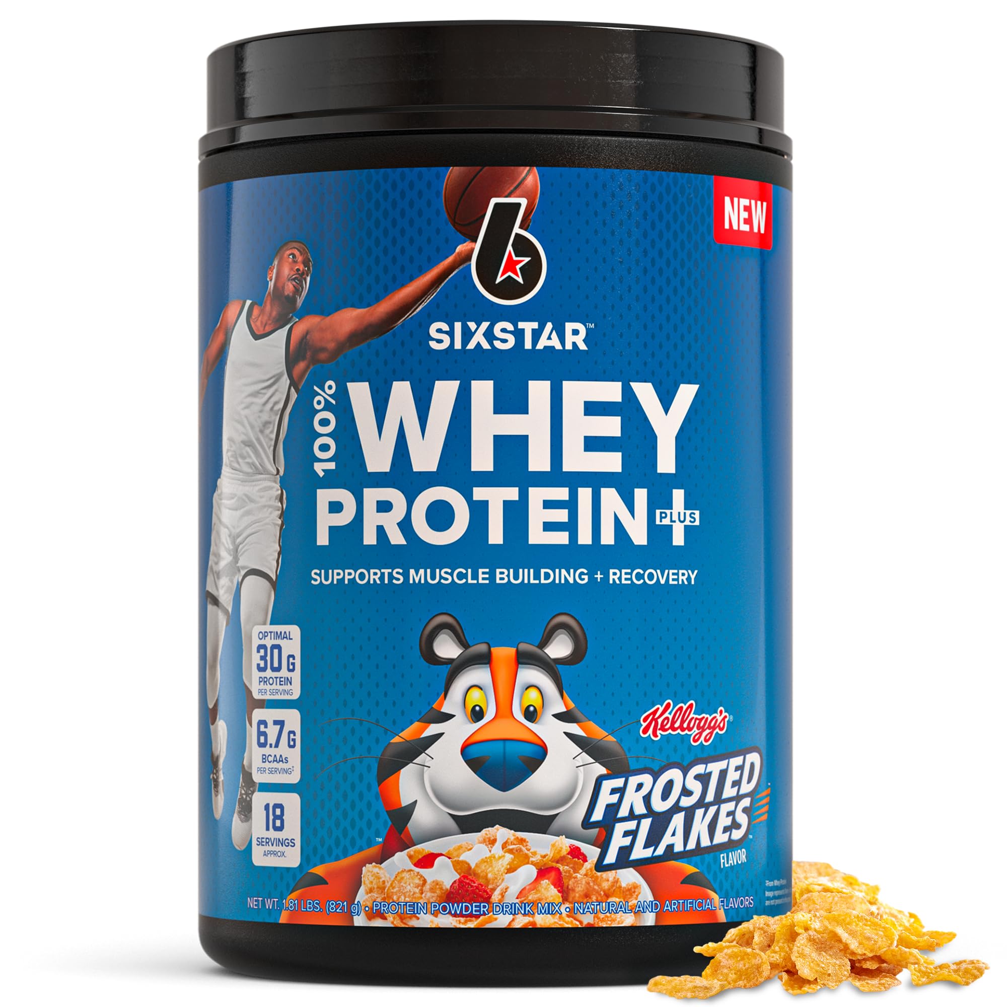 Six Star envase frontal Frosted Flakes mostrando sabor y porciones