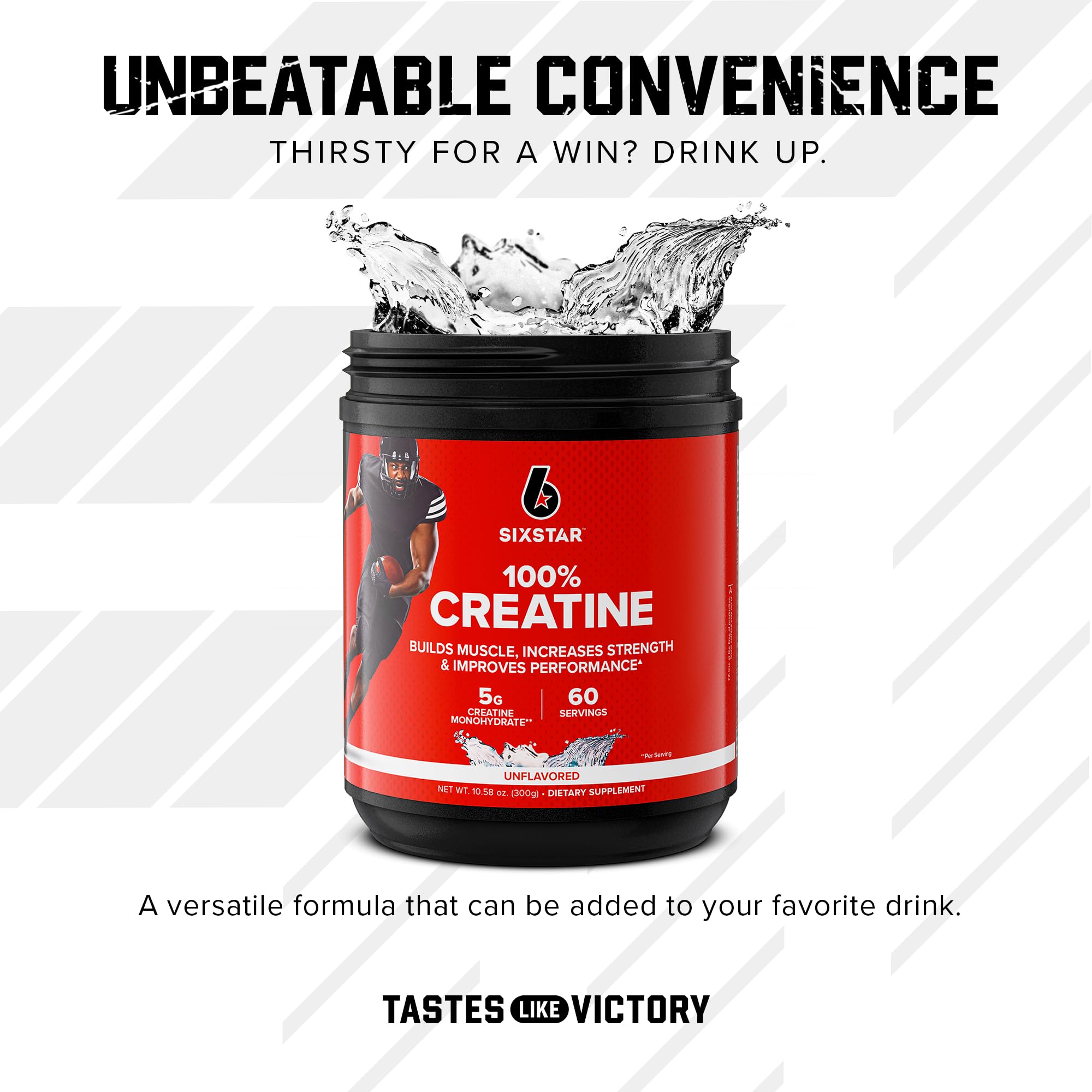 Six Star etiqueta nutricional con datos de creatina por servicio y uso