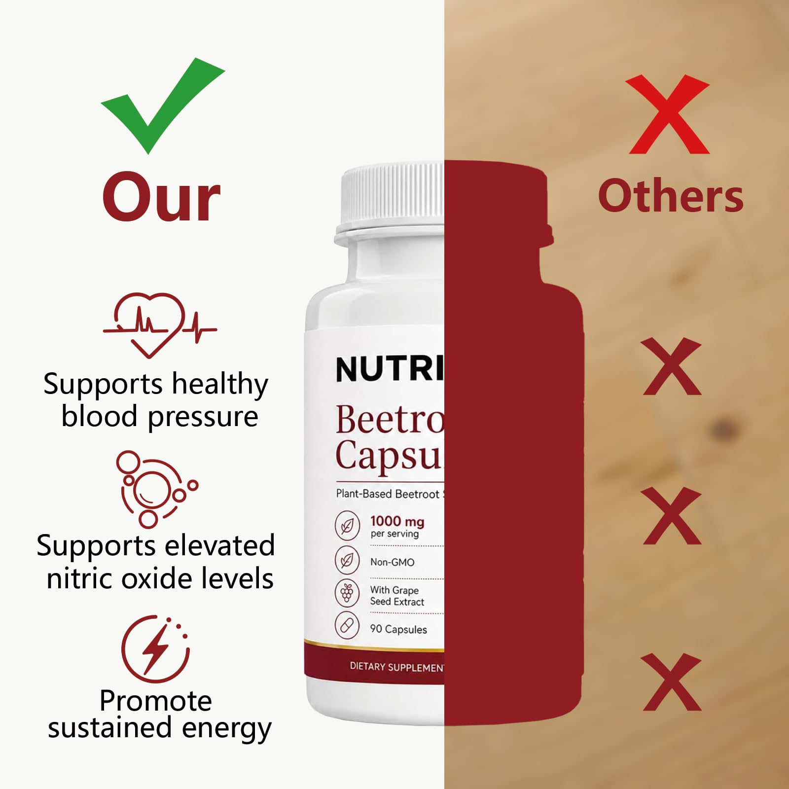 SIZRCSM cápsula Nutrise Beetroot en mano para comparar tamaño y conveniencia