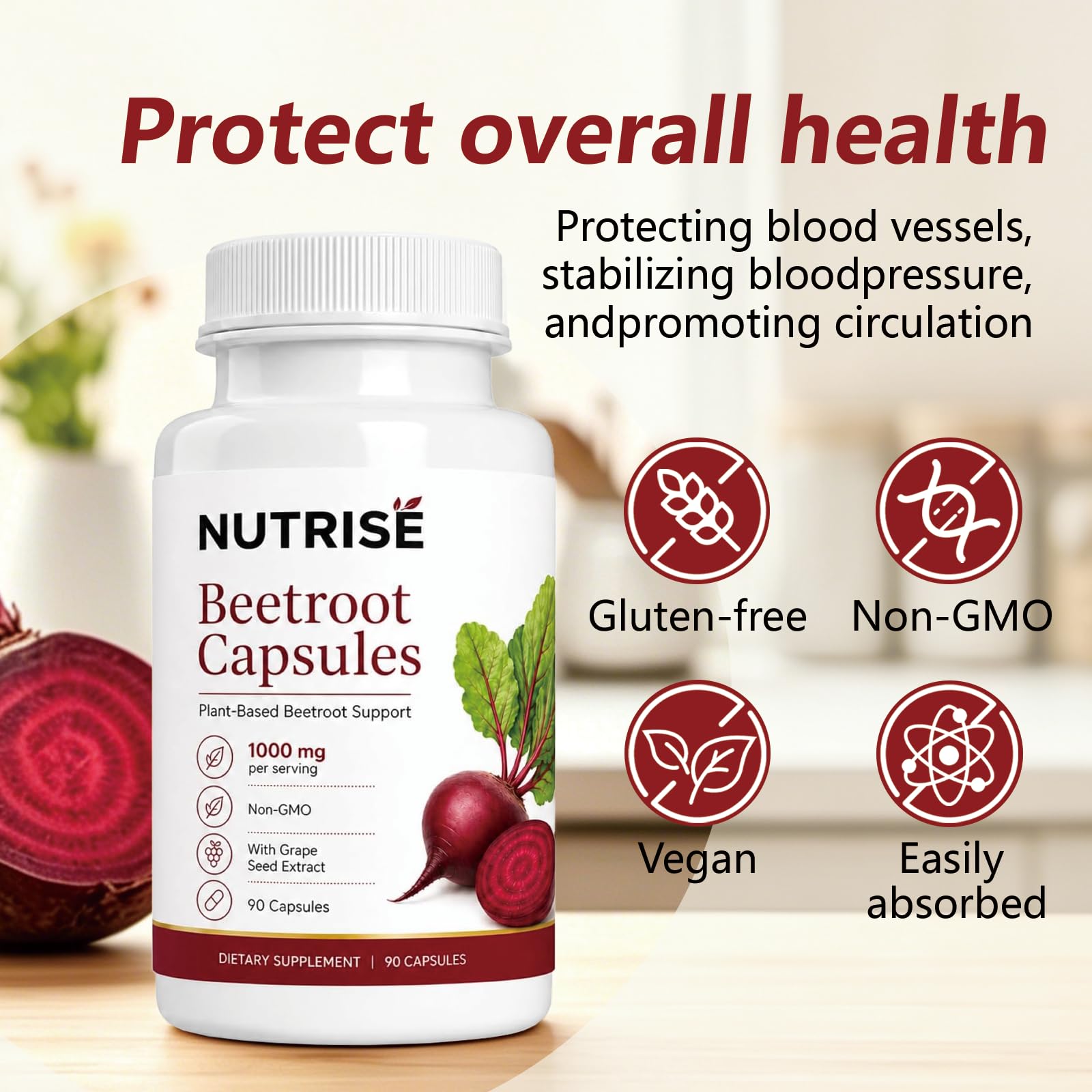 SIZRCSM cápsulas Nutrise Beetroot close-up de textura que facilita la deglución
