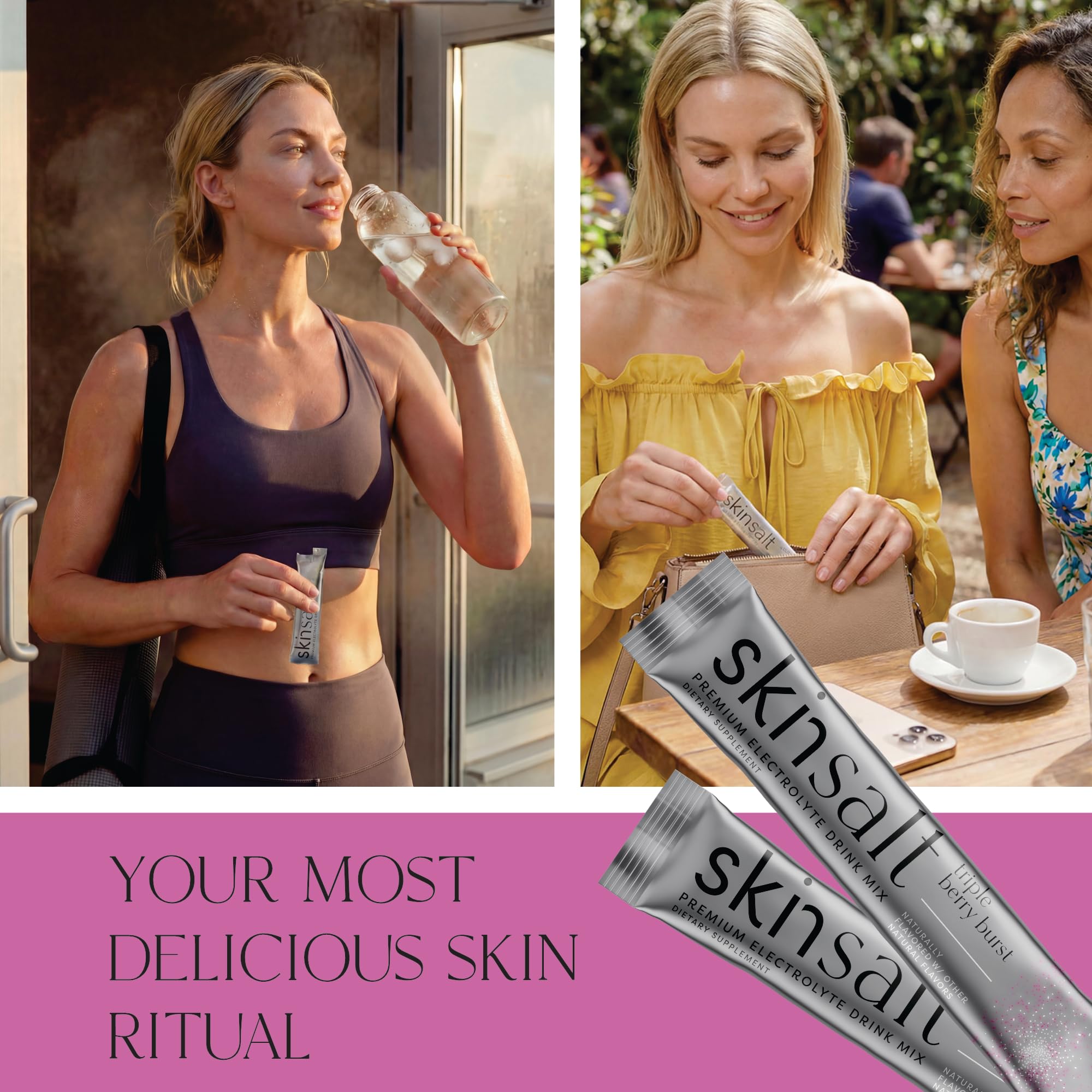 SKIN SALT bebida mezclada en vaso ofreciendo hidratación instantánea